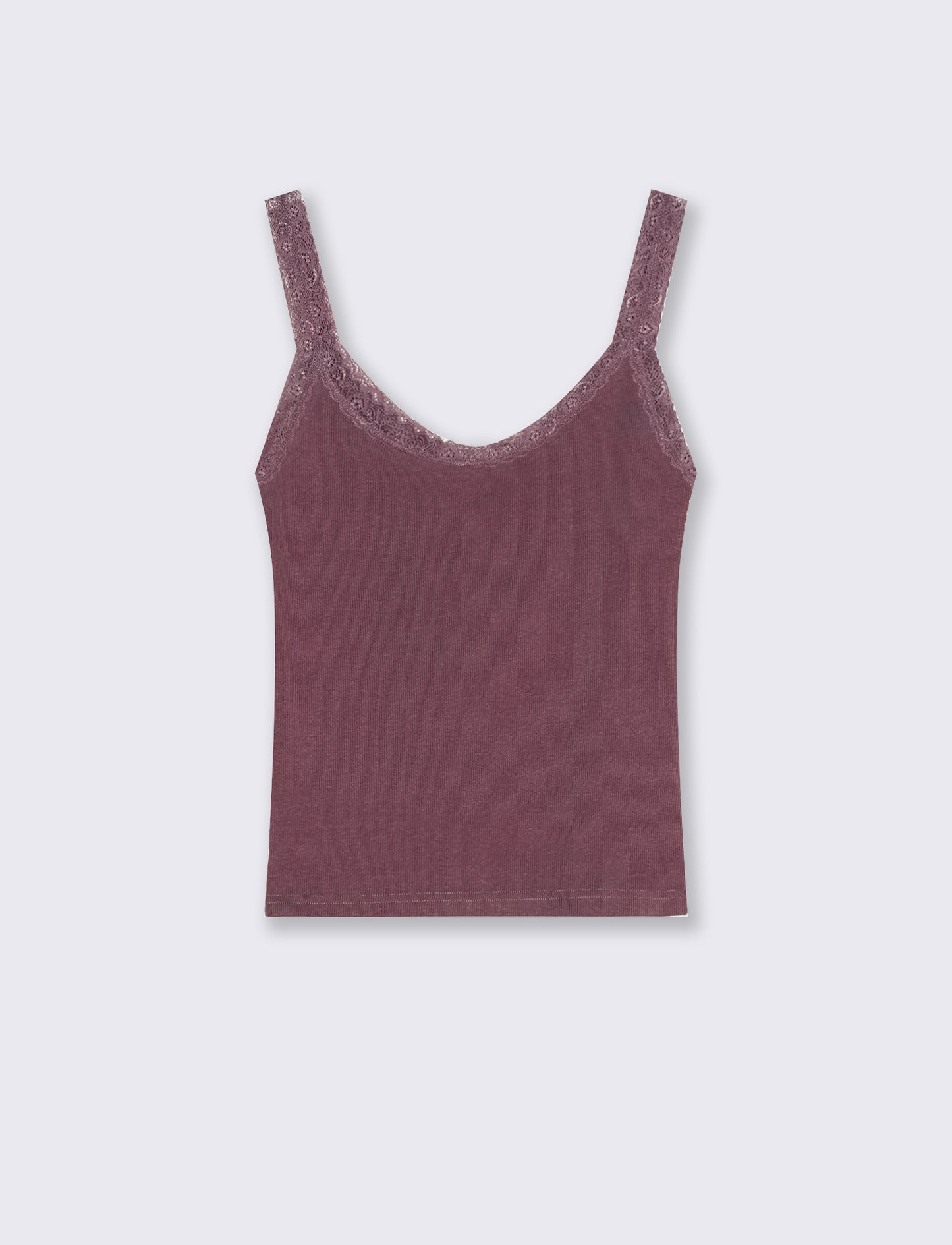 Top giromanica a costine con pizzo - Rosso amarena