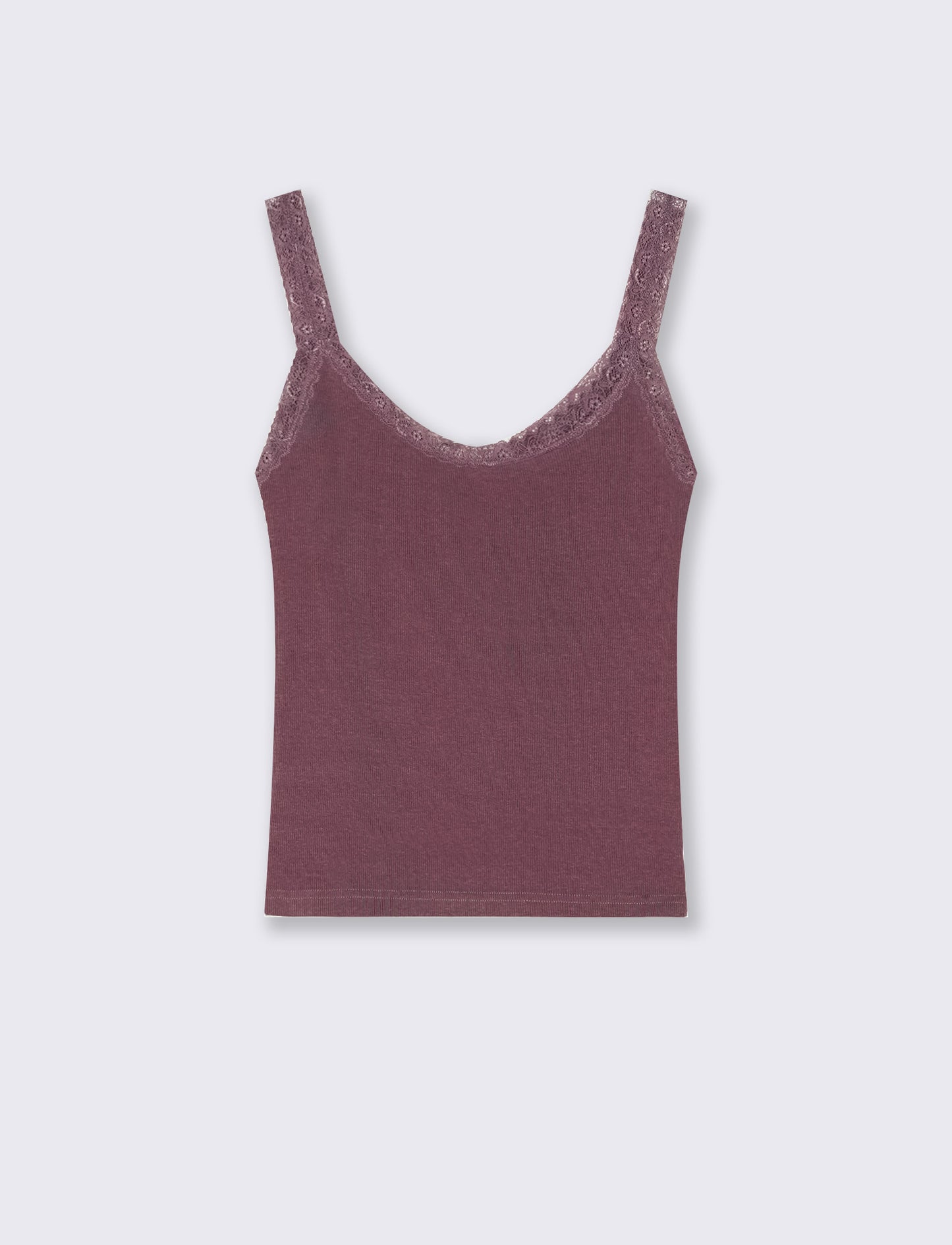 Top giromanica a costine con pizzo - Rosso amarena