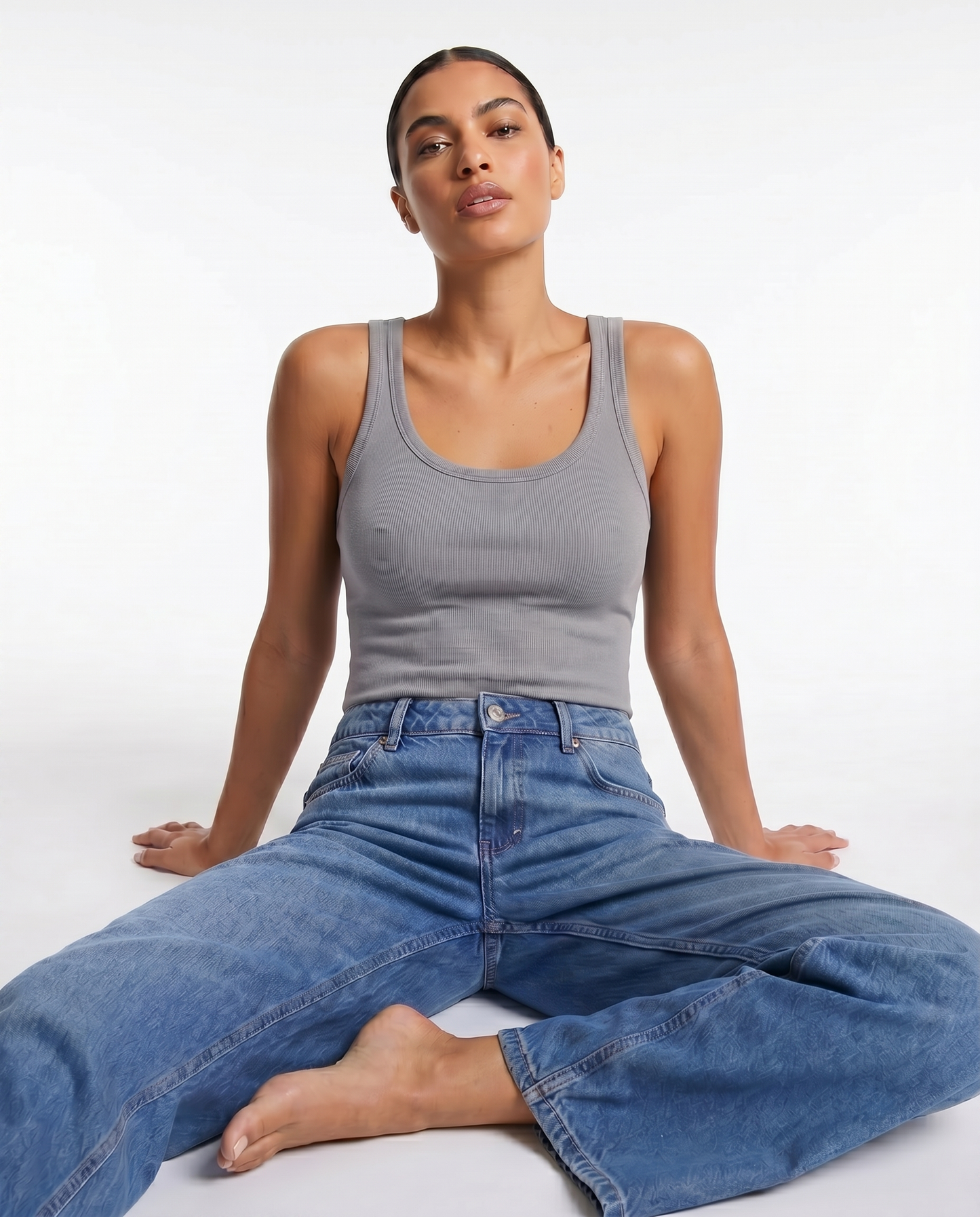 Top a Costine con Scollo Madonna - Grigio