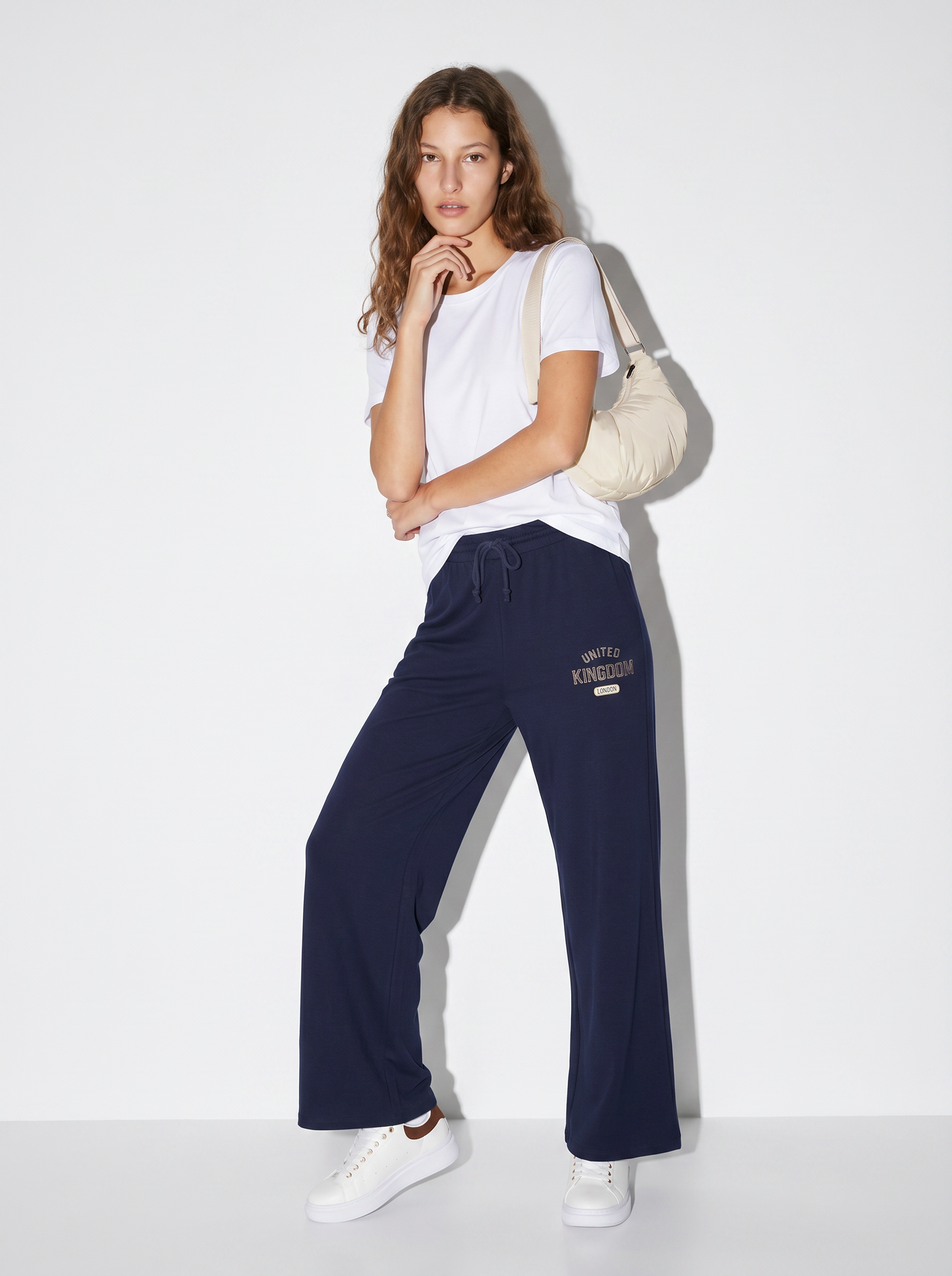 Straight joggers with drawstring and print - Blue