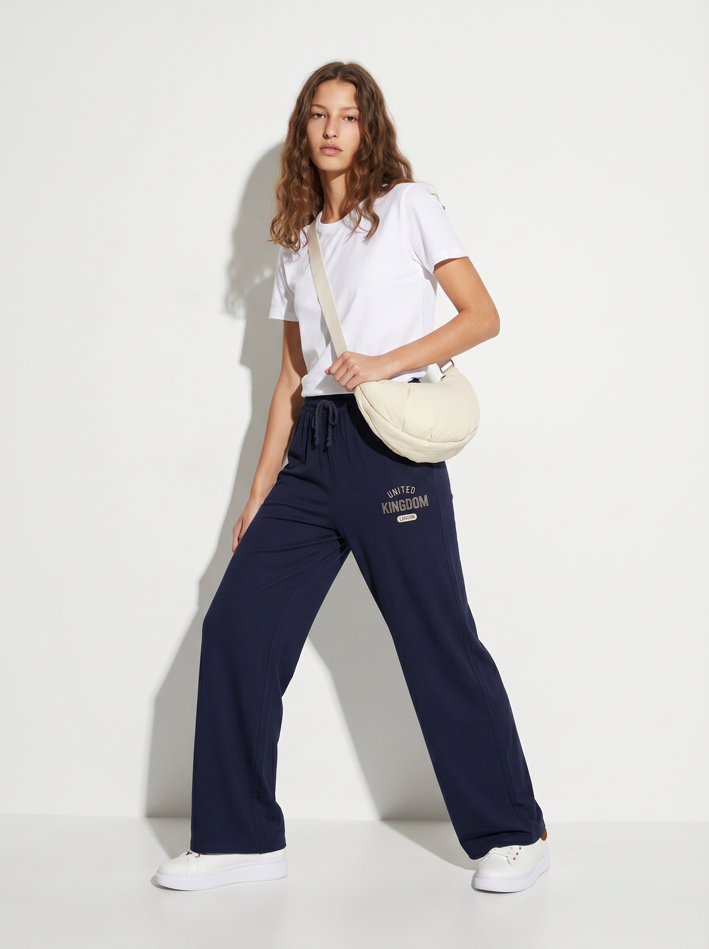 Straight joggers with drawstring and print - Blue