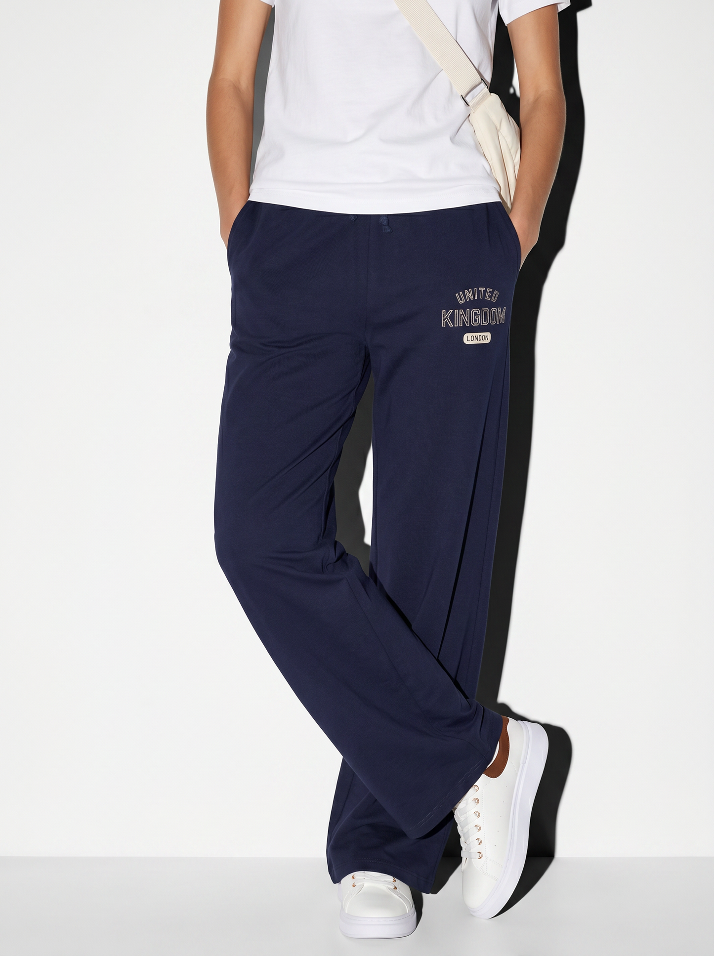 Straight joggers with drawstring and print - Blue