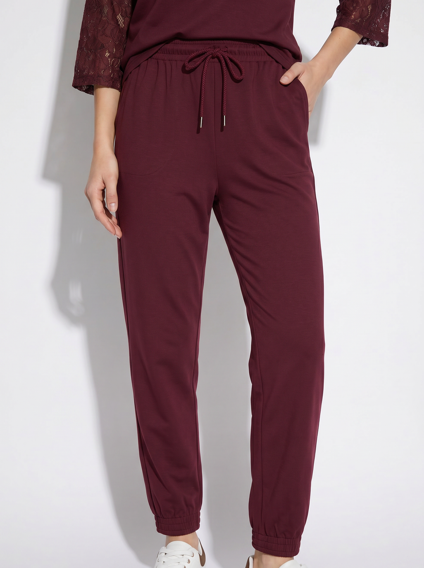 Pantaloni tuta con coulisse in vita - Viola prugna