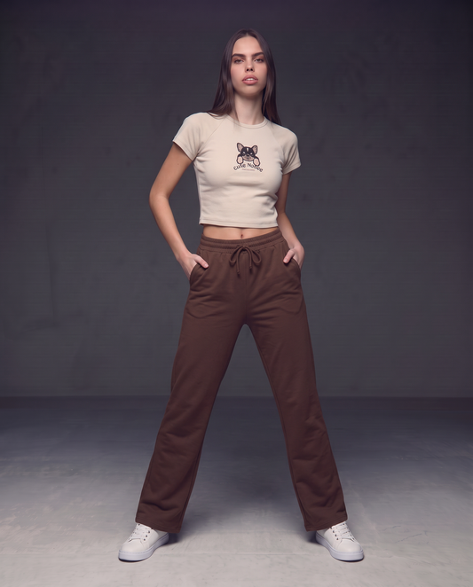 Straight track pants with drawstring waist - Brown