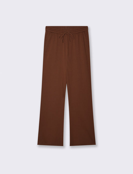 Pantaloni tuta dritti con coulisse in vita - Marrone cioccolato