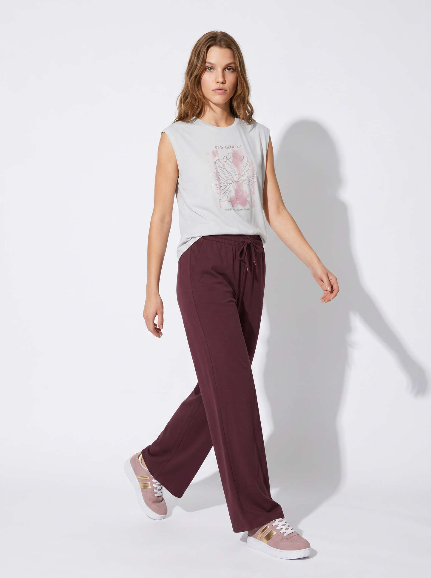 Pantaloni tuta dritti con coulisse in vita - Rosso amarena