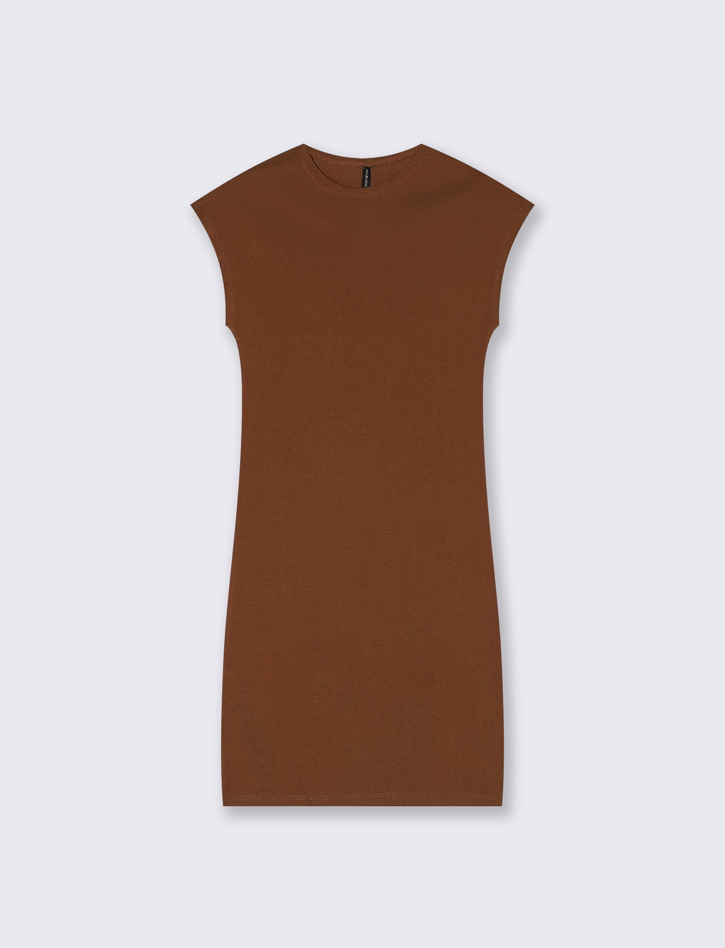 Vestito corto a costine con manica a T - Marrone cioccolato
