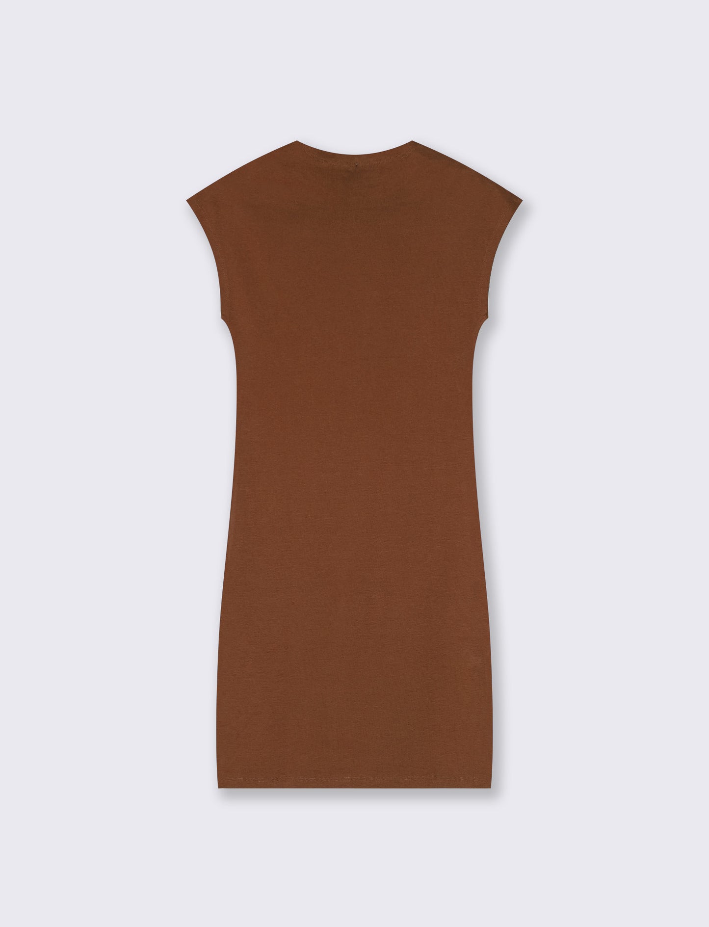 Vestito corto a costine con manica a T - Marrone cioccolato