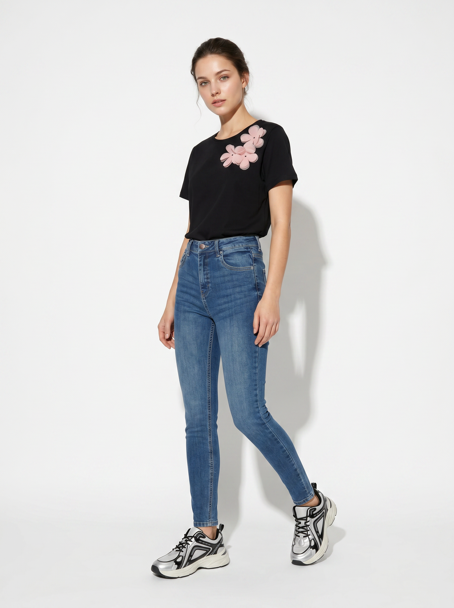 Short Sleeve Cotton T-shirt with Applications - 