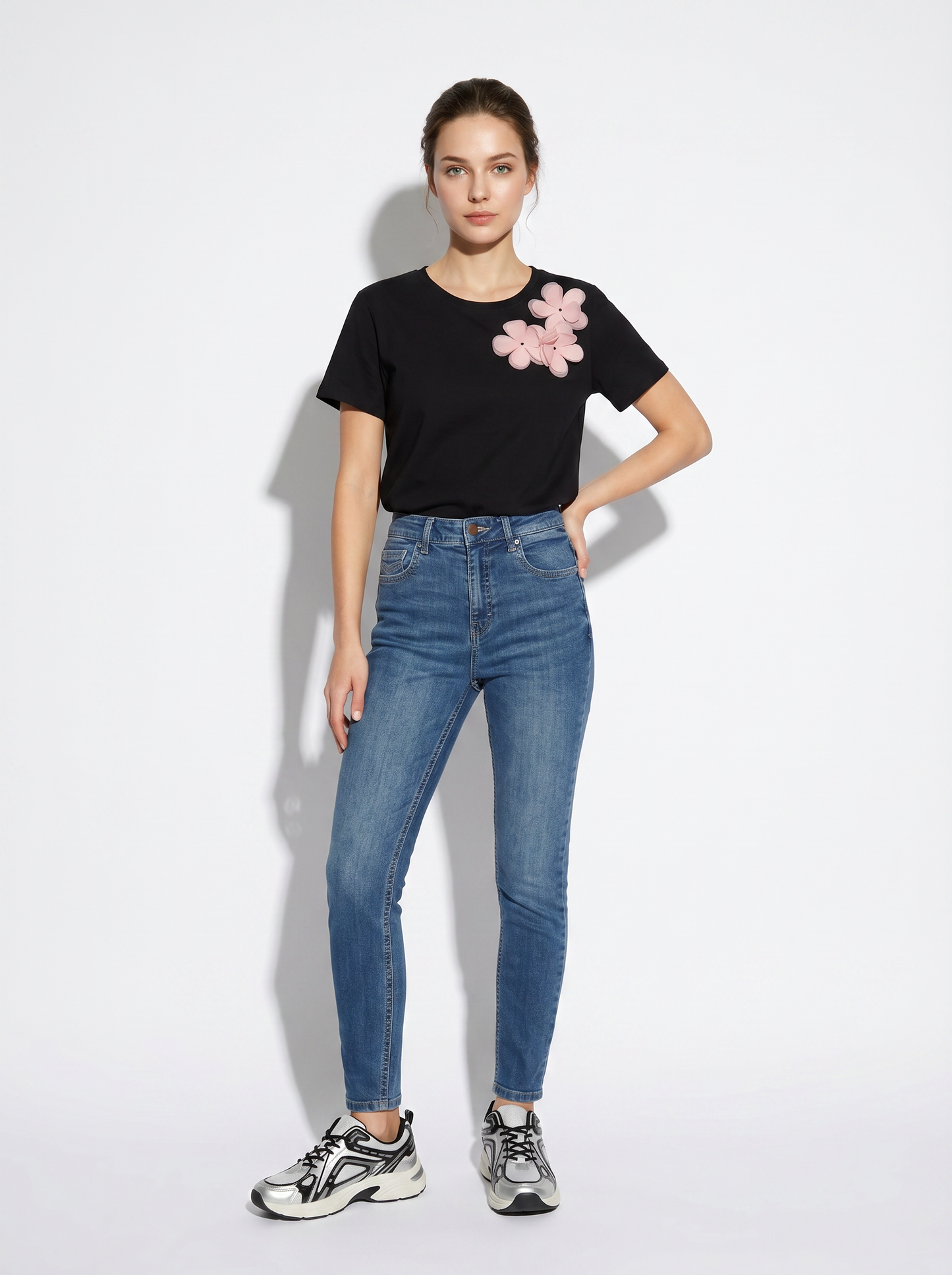 Short Sleeve Cotton T-shirt with Applications - 