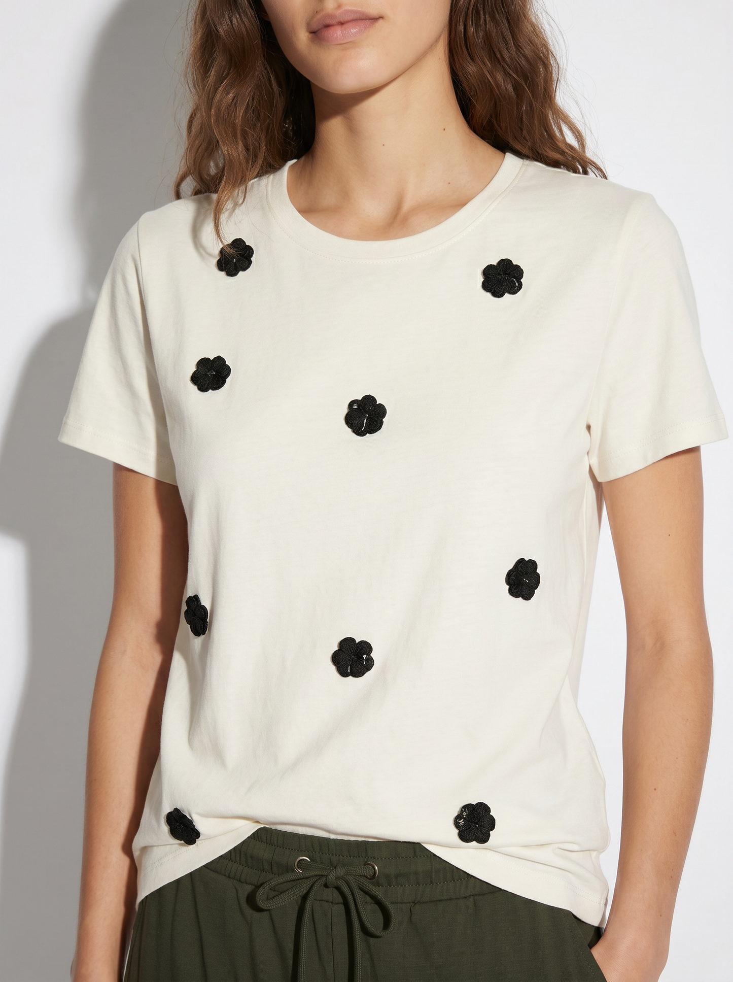 Short Sleeve Cotton T-shirt with Applications - 