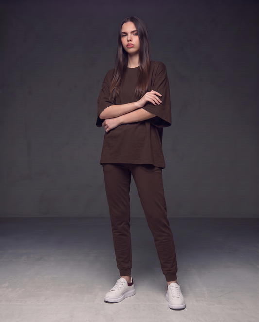 Batwing Sleeve Crew Neck T-shirt - Brown
