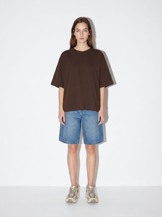 T-shirt girocollo con maniche a pipistrello - Moro