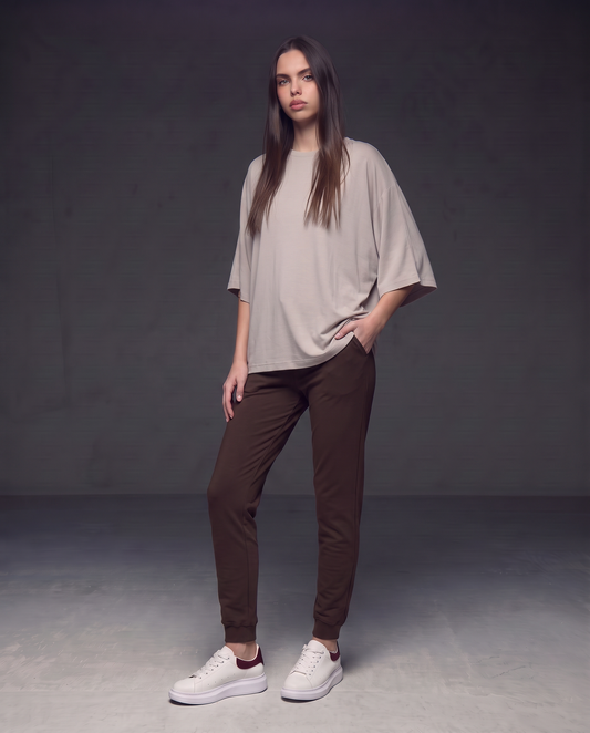 Batwing Sleeve Crew Neck T-shirt - Beige