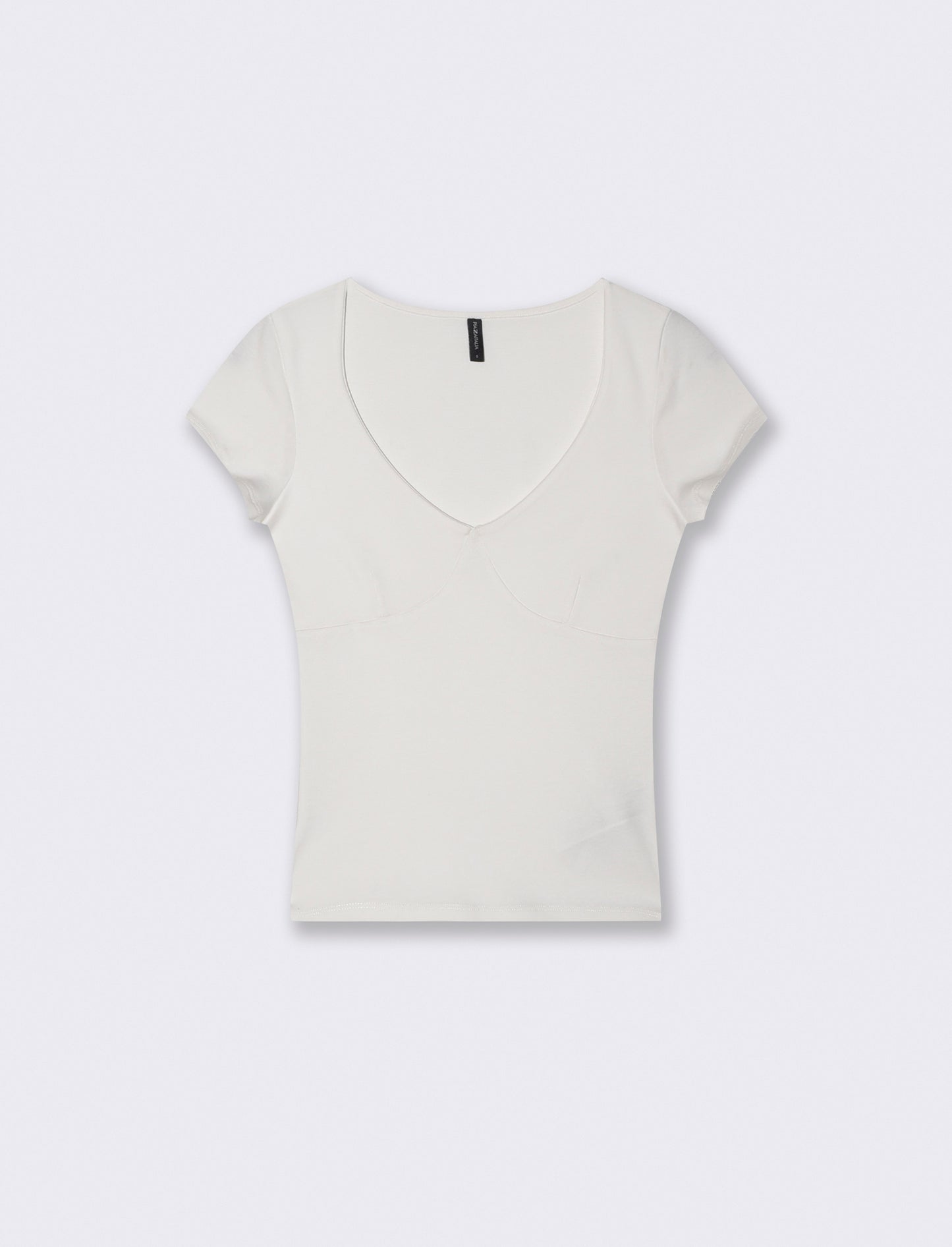 T-shirt a manica corta scollo a V slim - Bianco latte