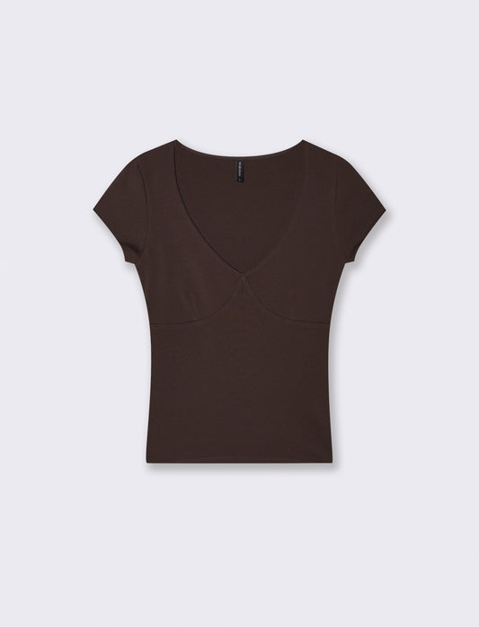 T-shirt a manica corta scollo a V slim - Moro
