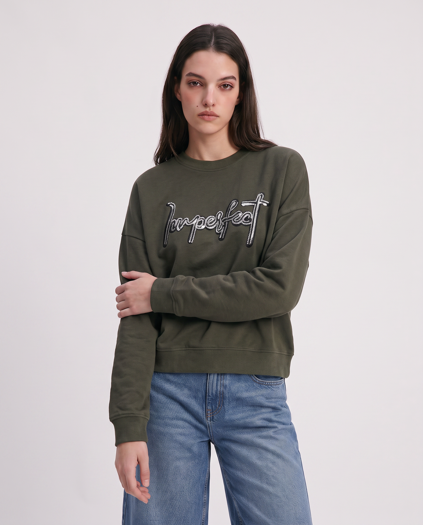 Crewneck sweatshirt with embroidery and sequins - Green