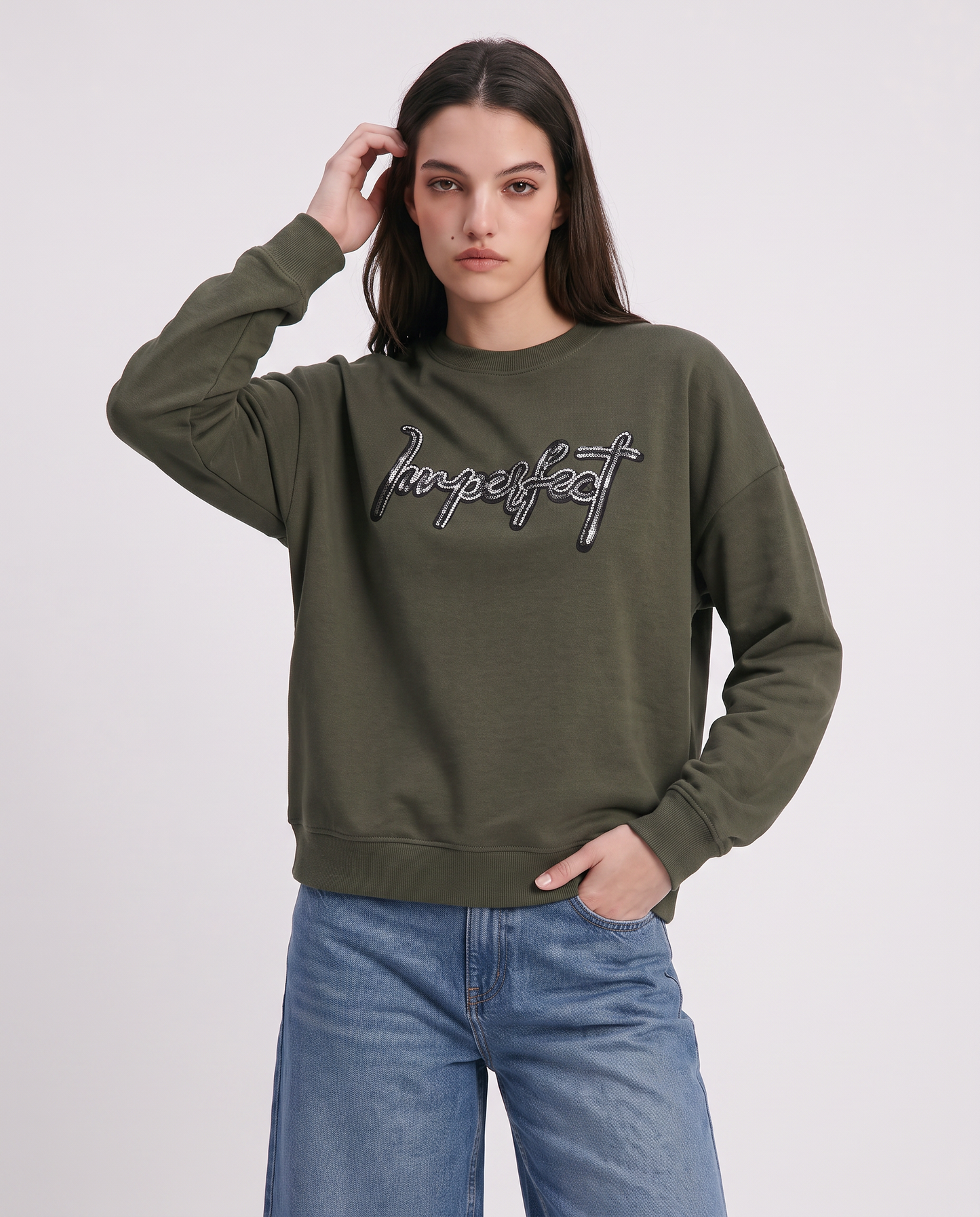 Crewneck sweatshirt with embroidery and sequins - Green