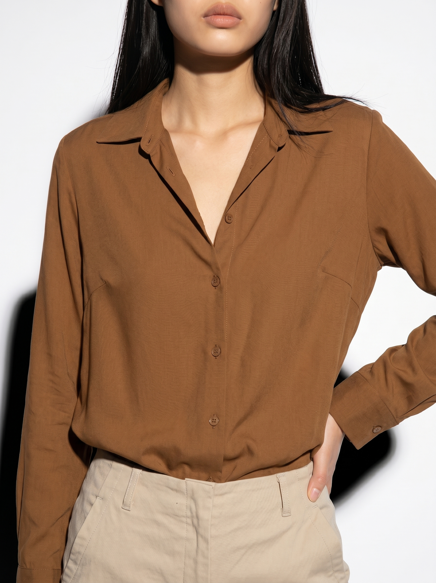 Long sleeve shirt with back pleats - Brown