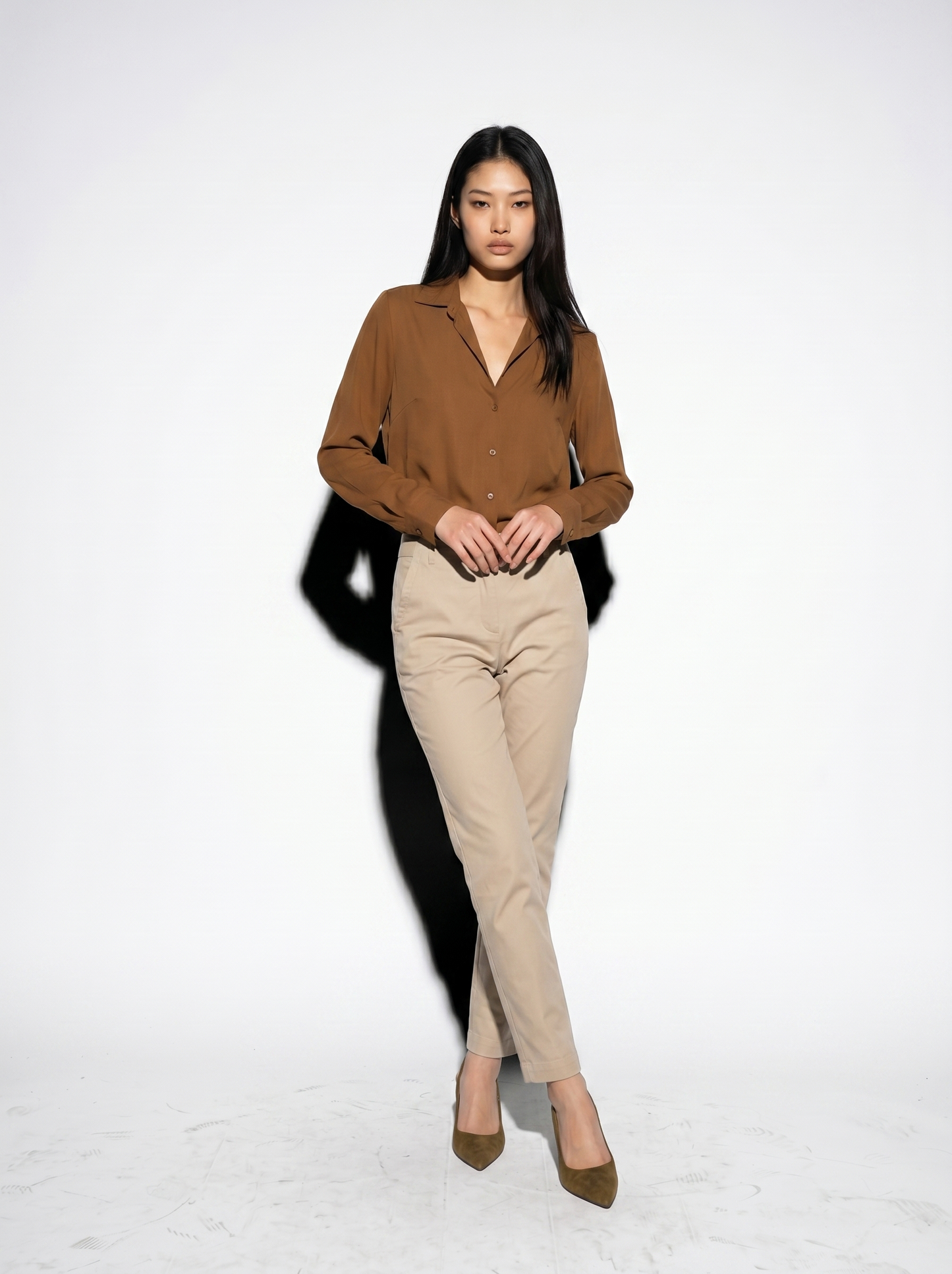 Long sleeve shirt with back pleats - Brown