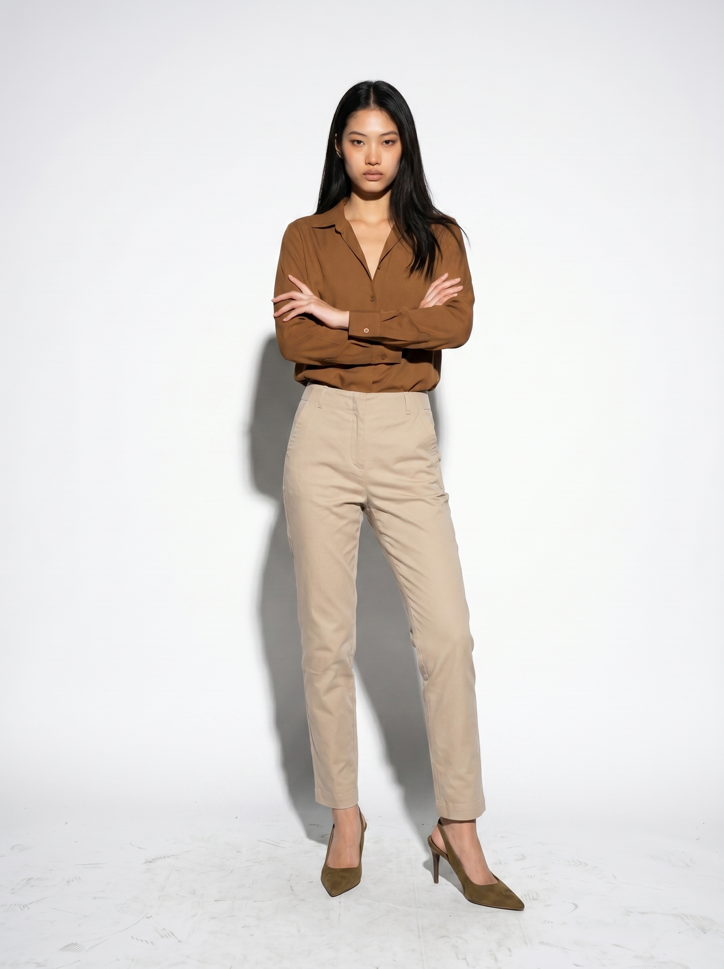 Long sleeve shirt with back pleats - Brown