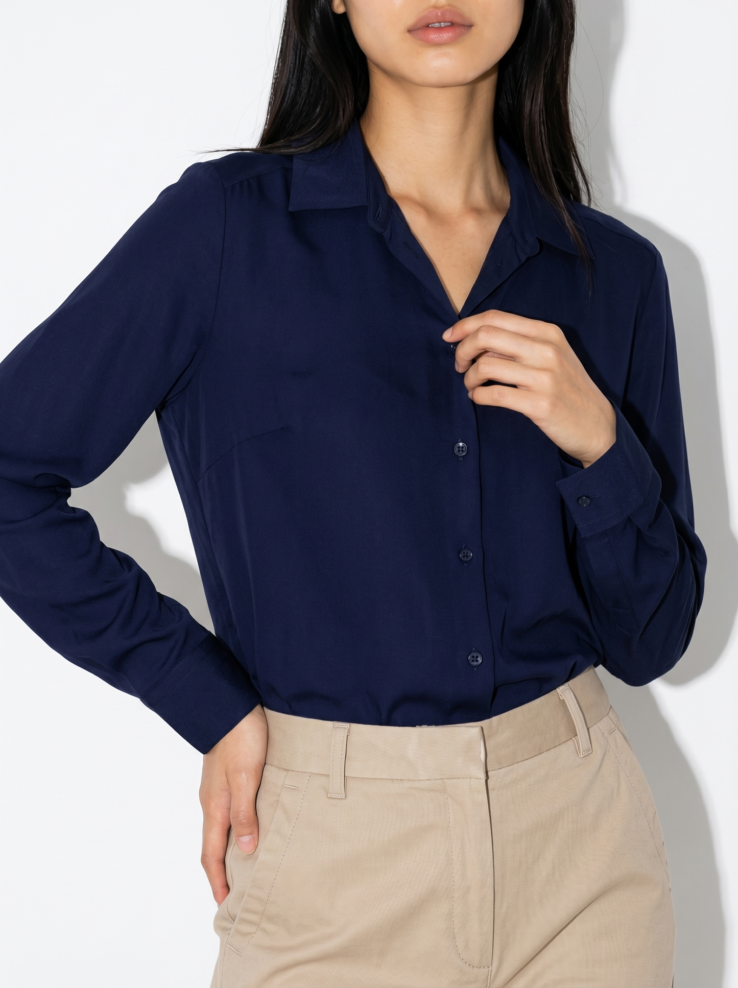 Long sleeve shirt with back pleats - Blue