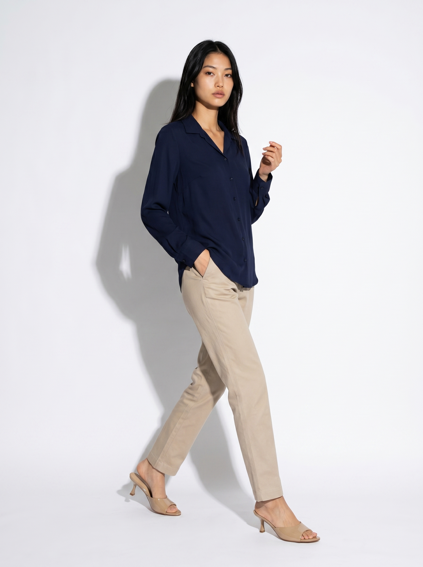 Long sleeve shirt with back pleats - Blue