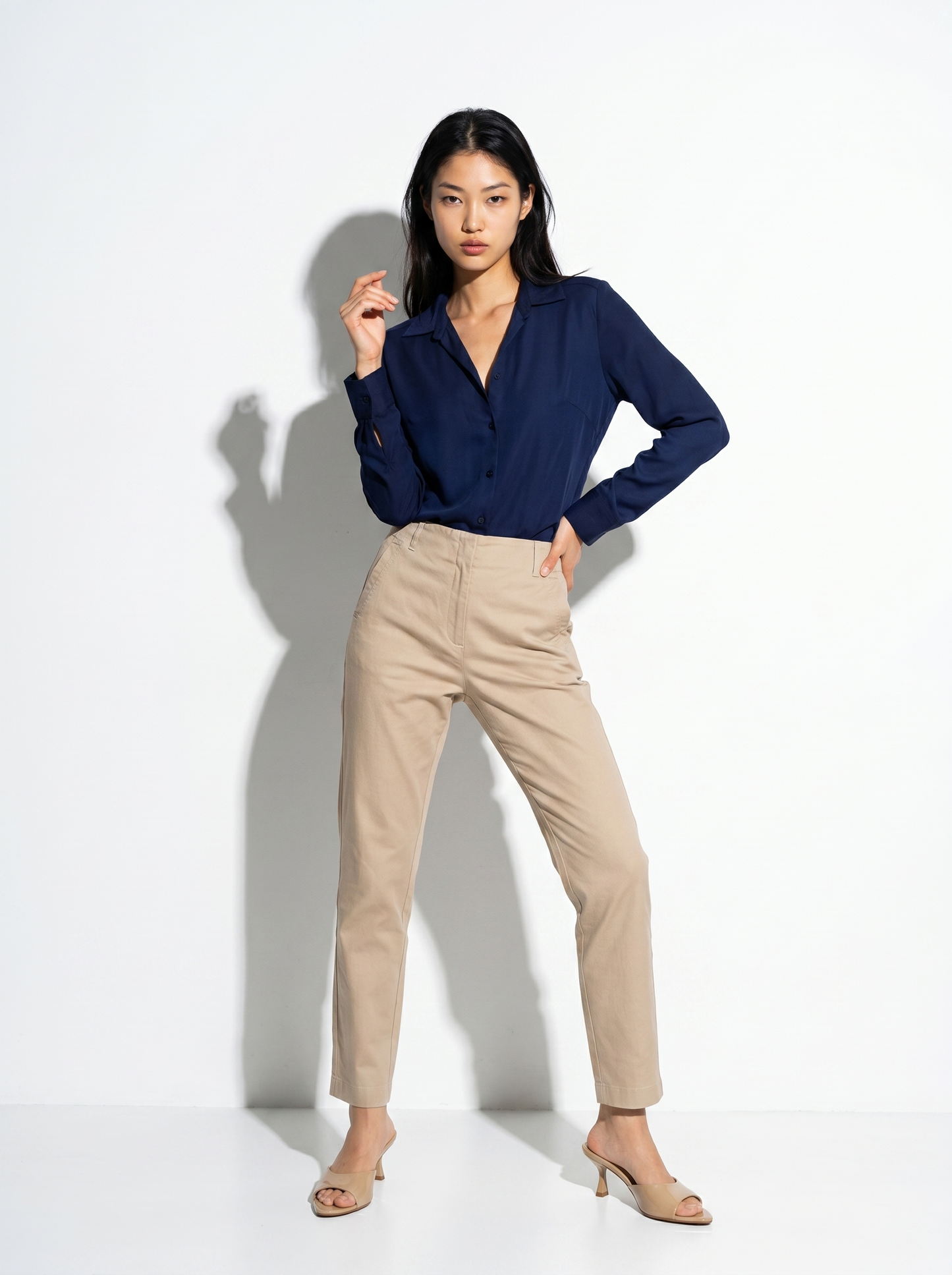 Long sleeve shirt with back pleats - Blue
