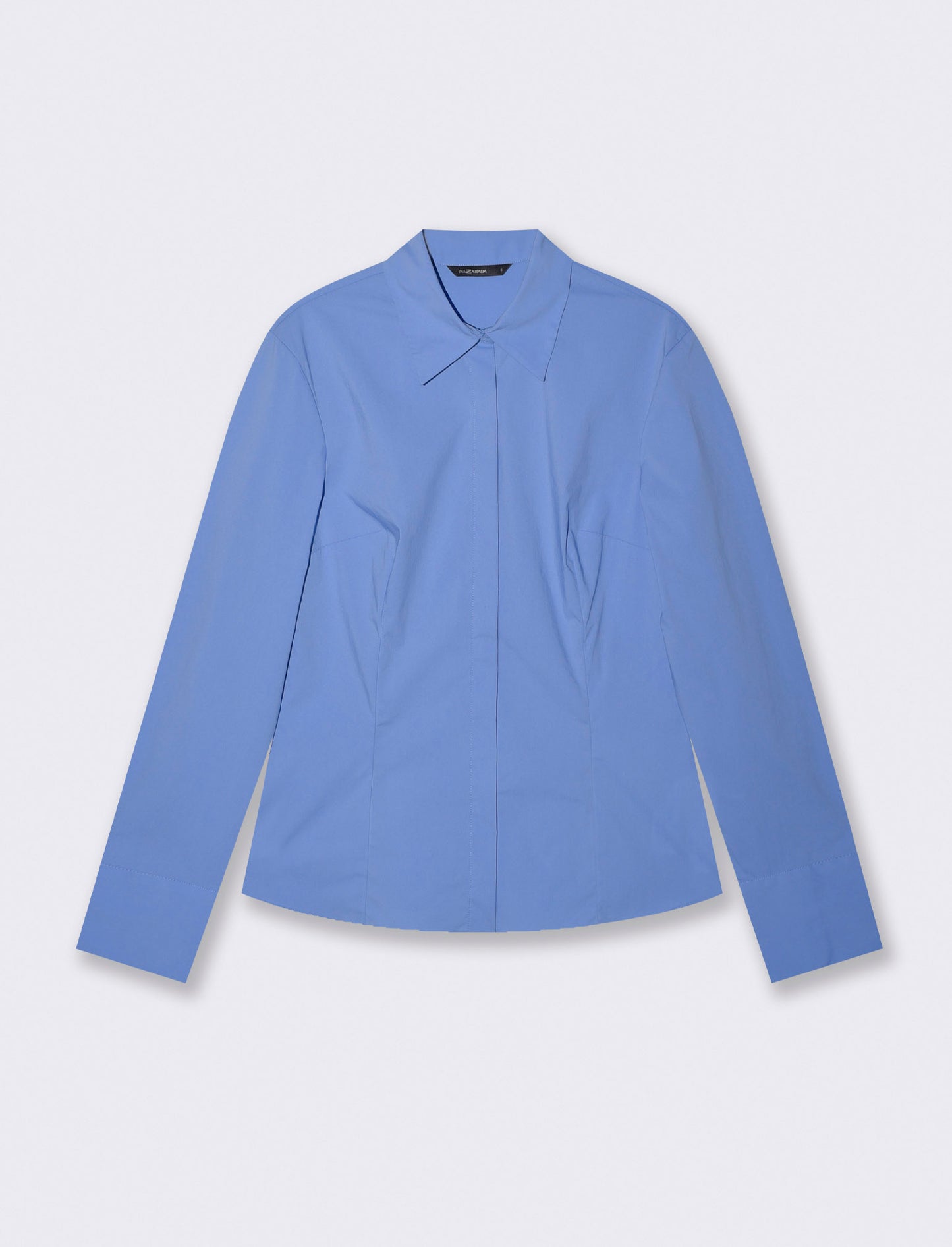 Camicia Manica Lunga Slim in Popeline - Celeste