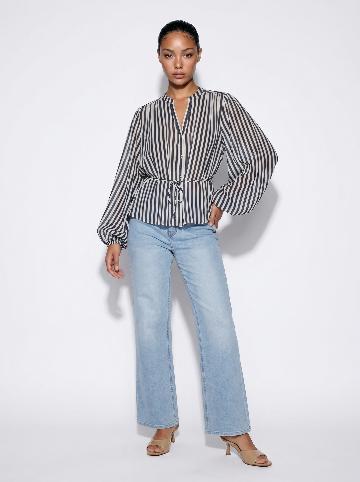 Long Shirt with Korean Collar - 