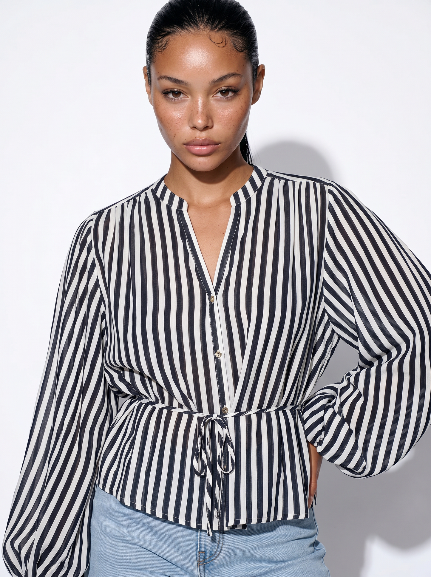 Long Shirt with Korean Collar - 