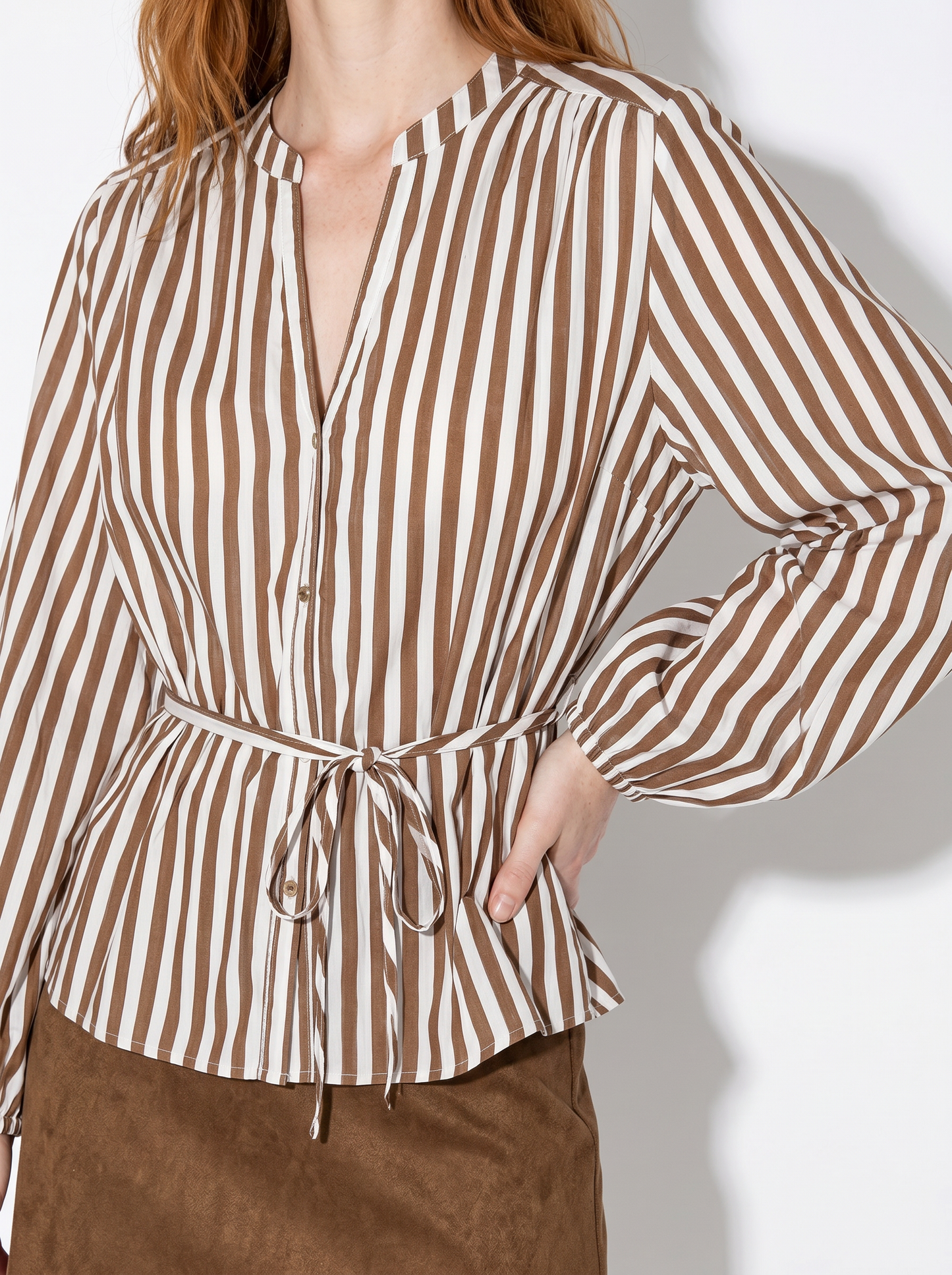 Long Shirt with Korean Collar - 