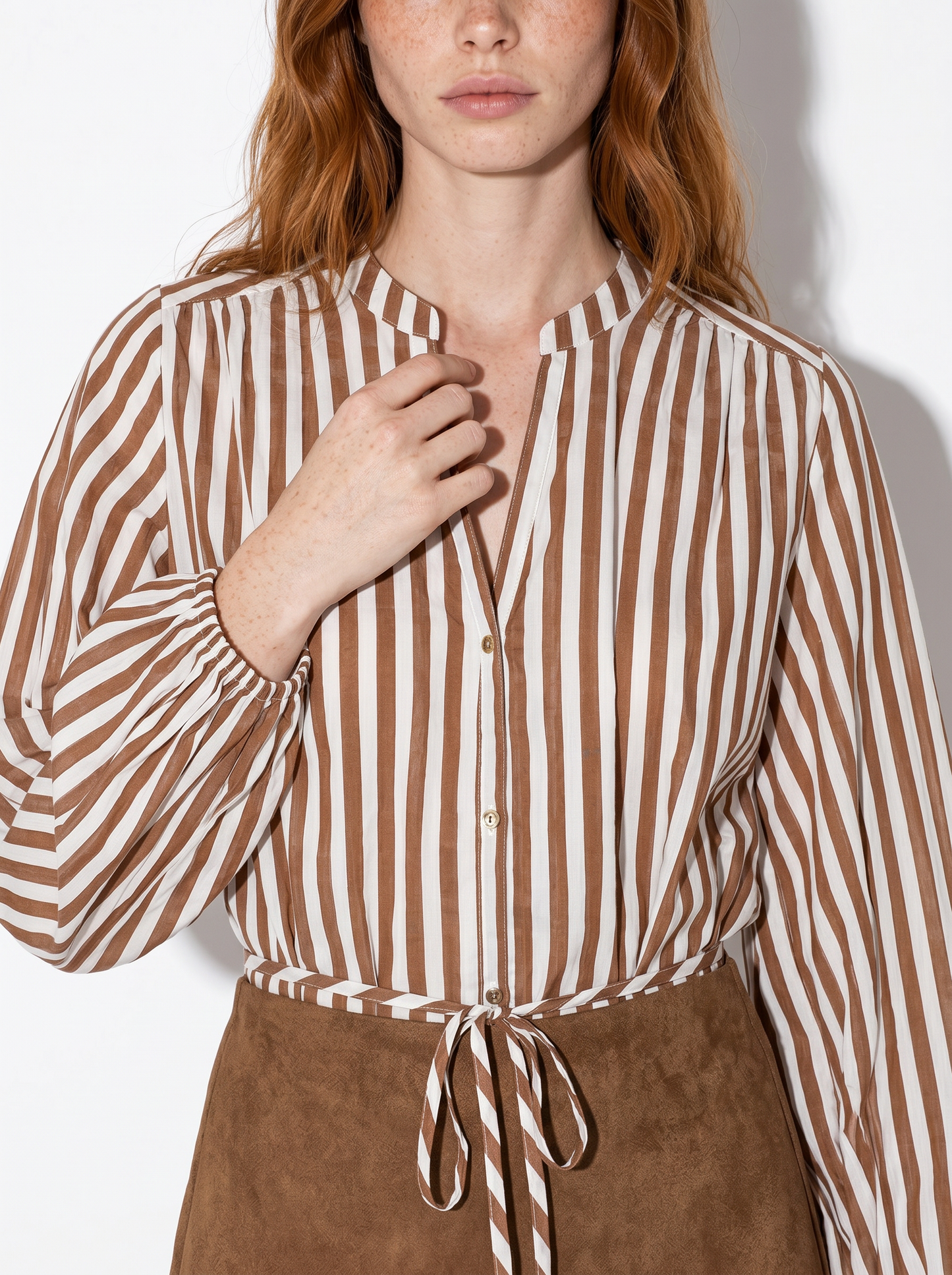 Long Shirt with Korean Collar - 