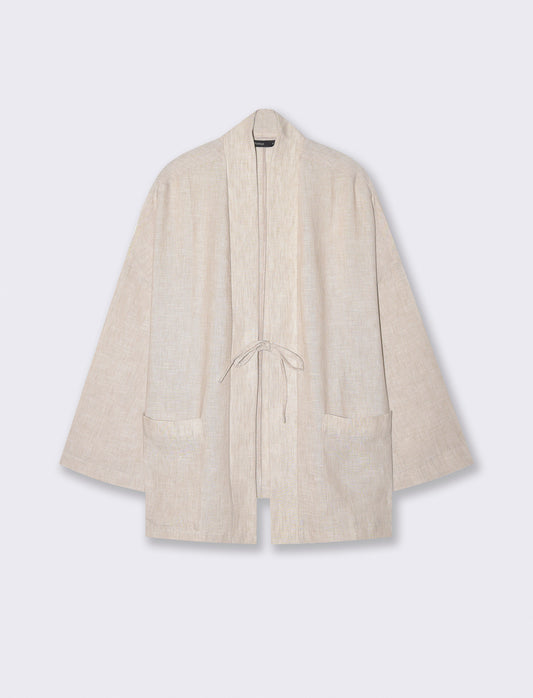 Giacca Kimono con Tasche Frontali - Beige grano