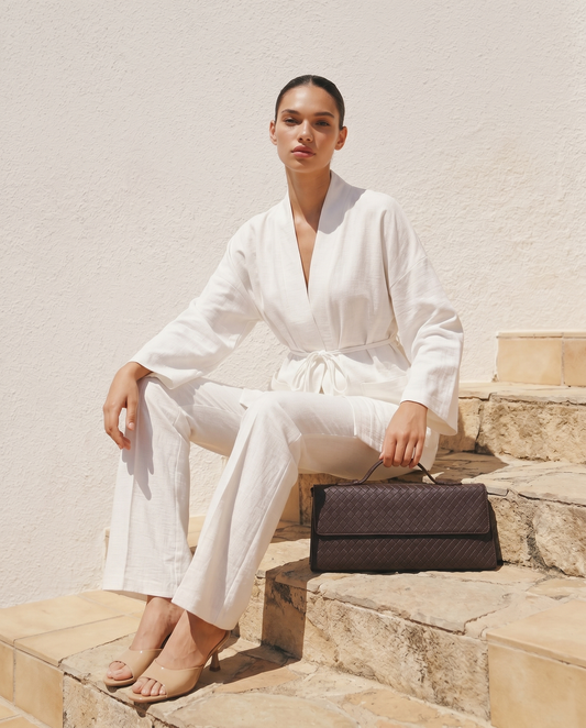 Kimono Jacket with Front Pockets - White