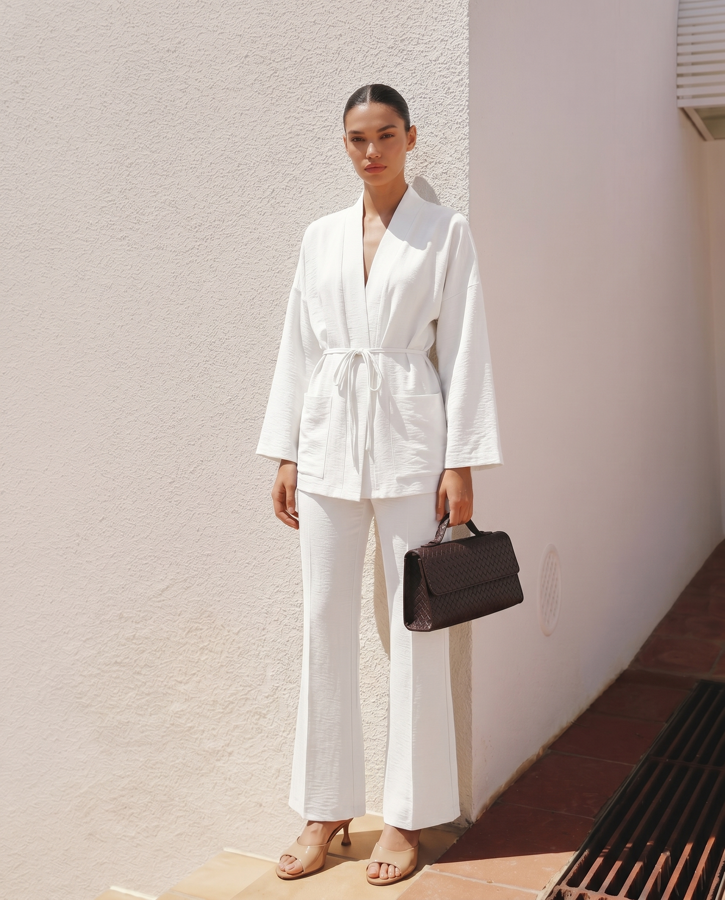 Giacca Kimono con Tasche Frontali - Bianco latte