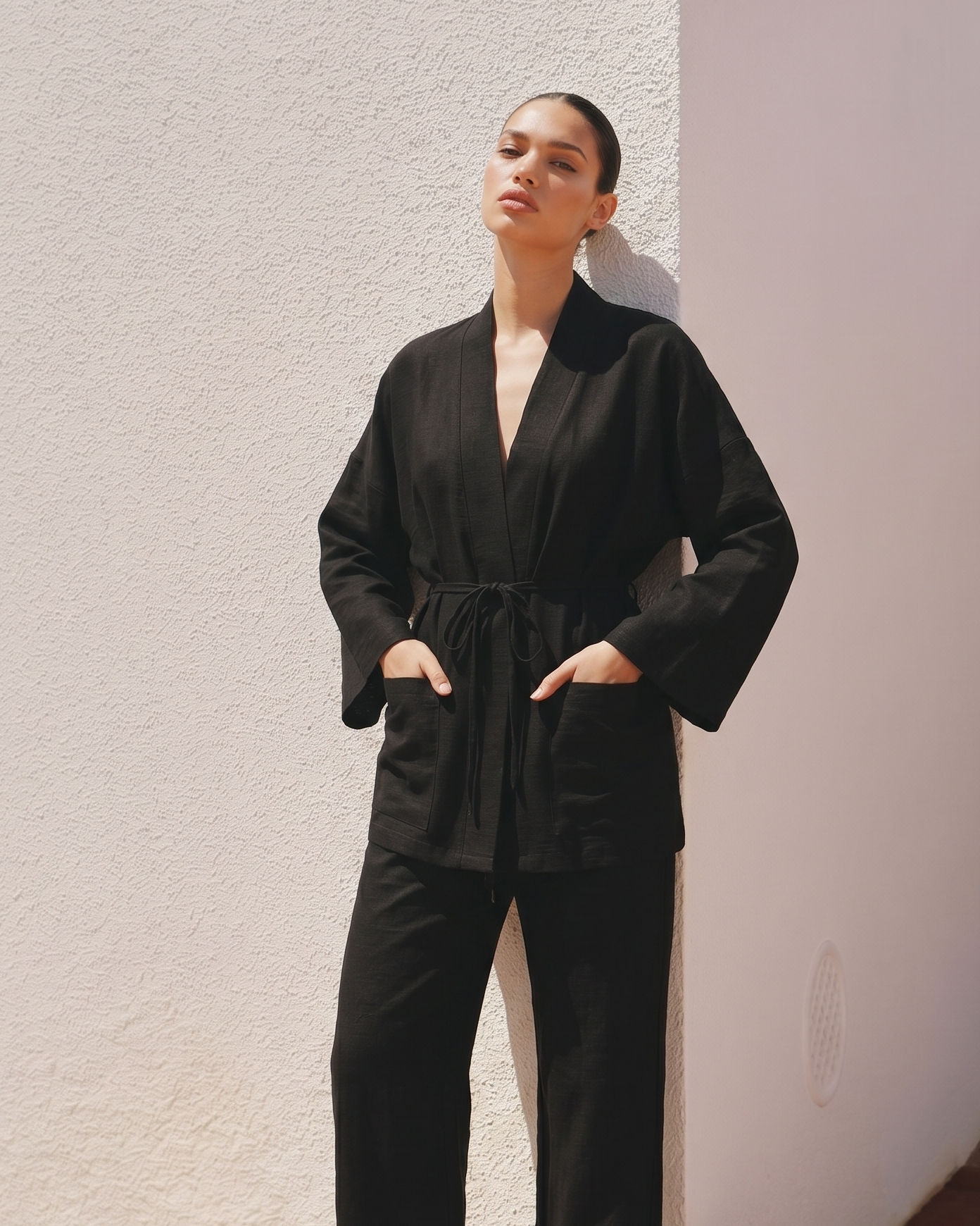 Kimono Jacket with Front Pockets - Black