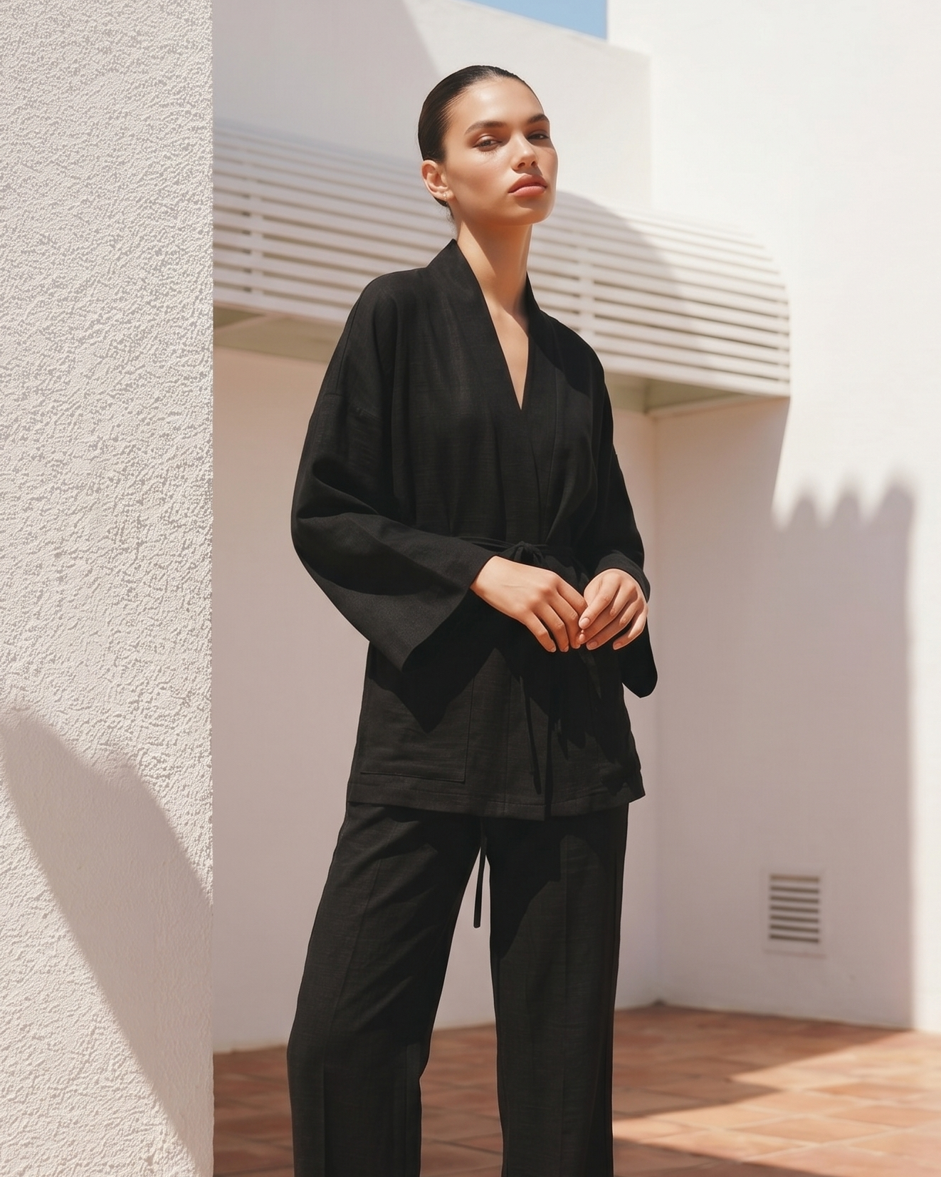 Kimono Jacket with Front Pockets - Black