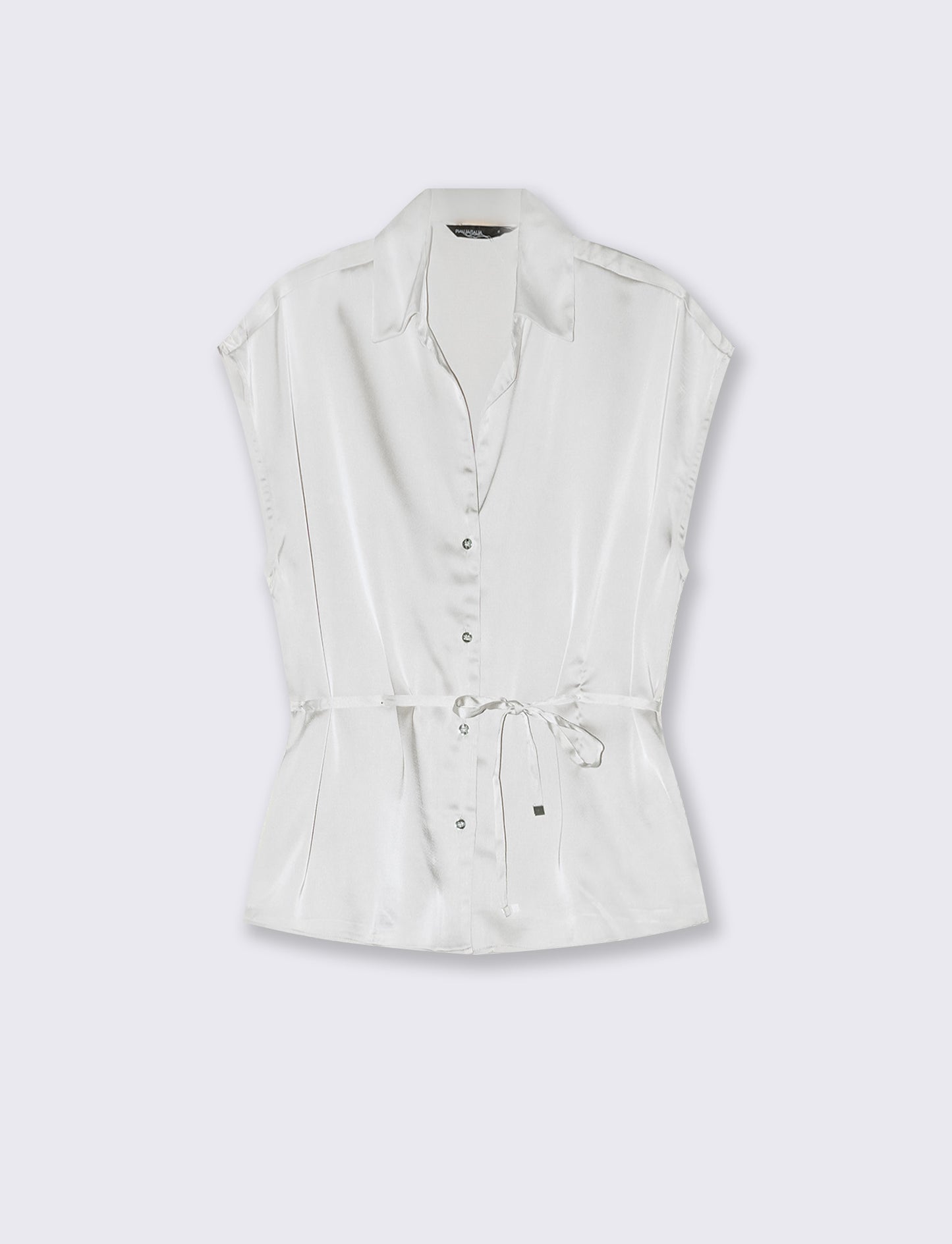 Sleeveless glossy satin shirt - Beige