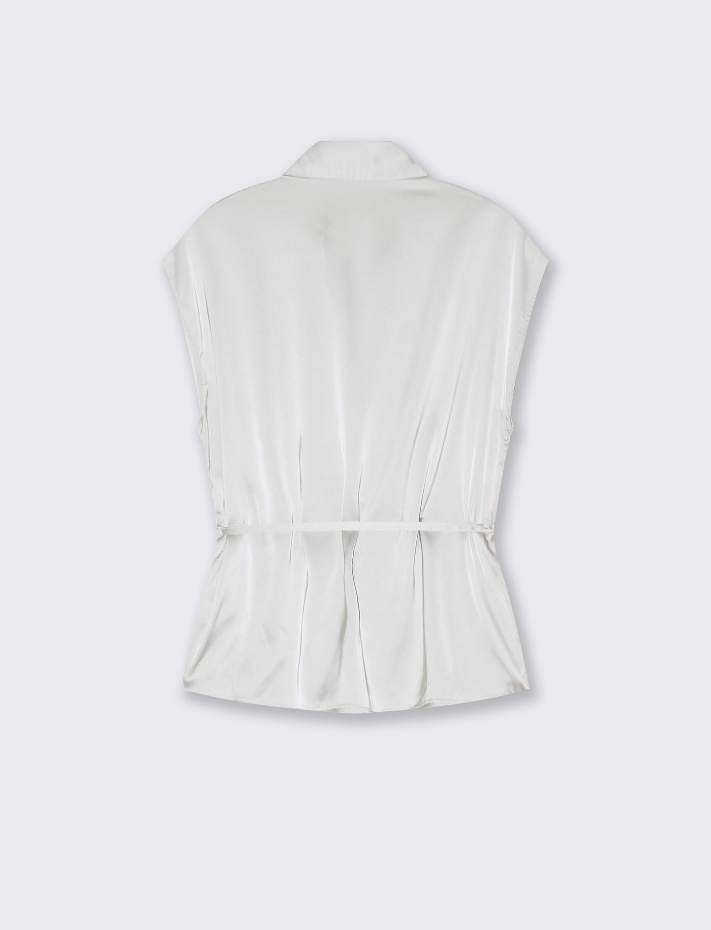 Sleeveless glossy satin shirt - Beige
