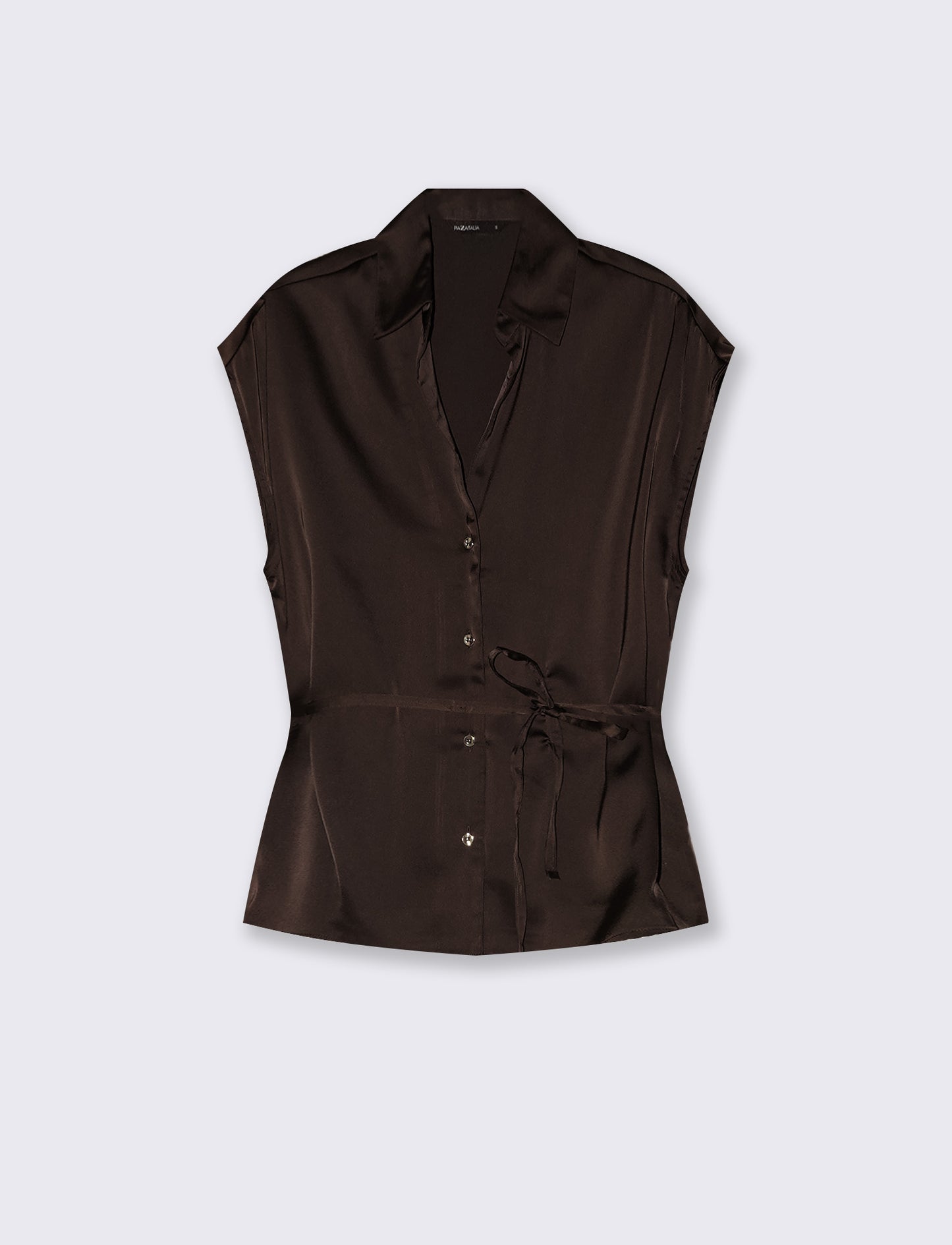 Camicia smanicata in satin lucido - Moro