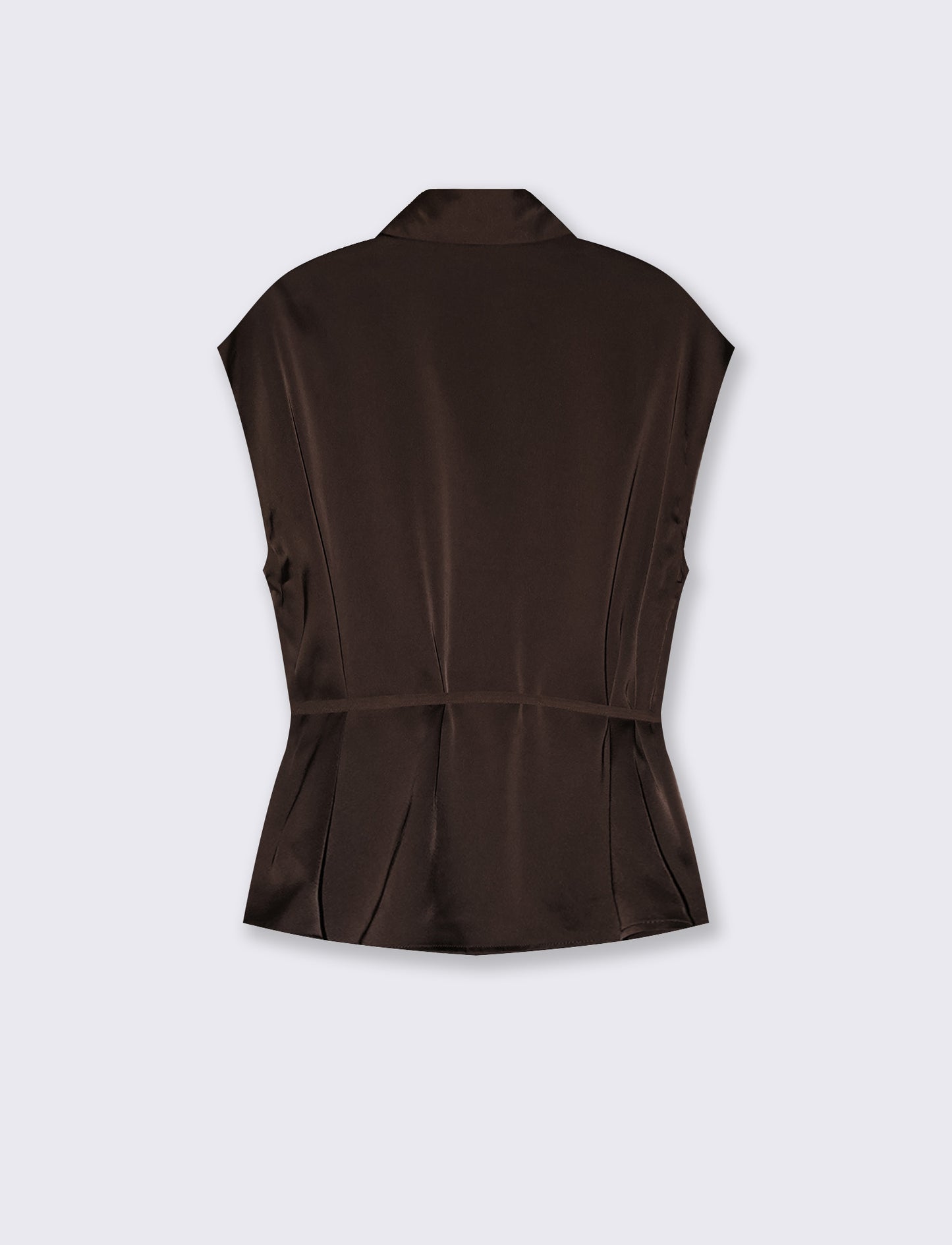 Camicia smanicata in satin lucido - Moro