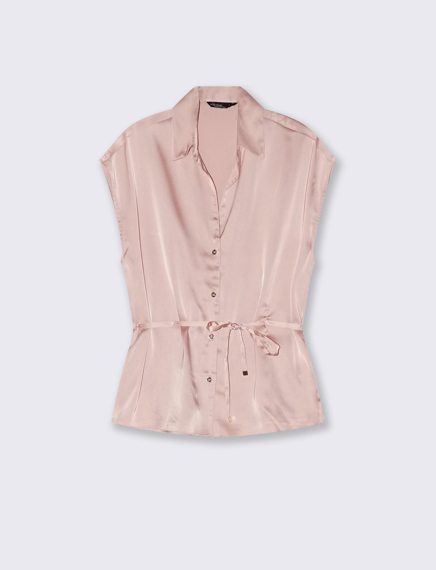 Camicia smanicata in satin lucido - Rosa polvere