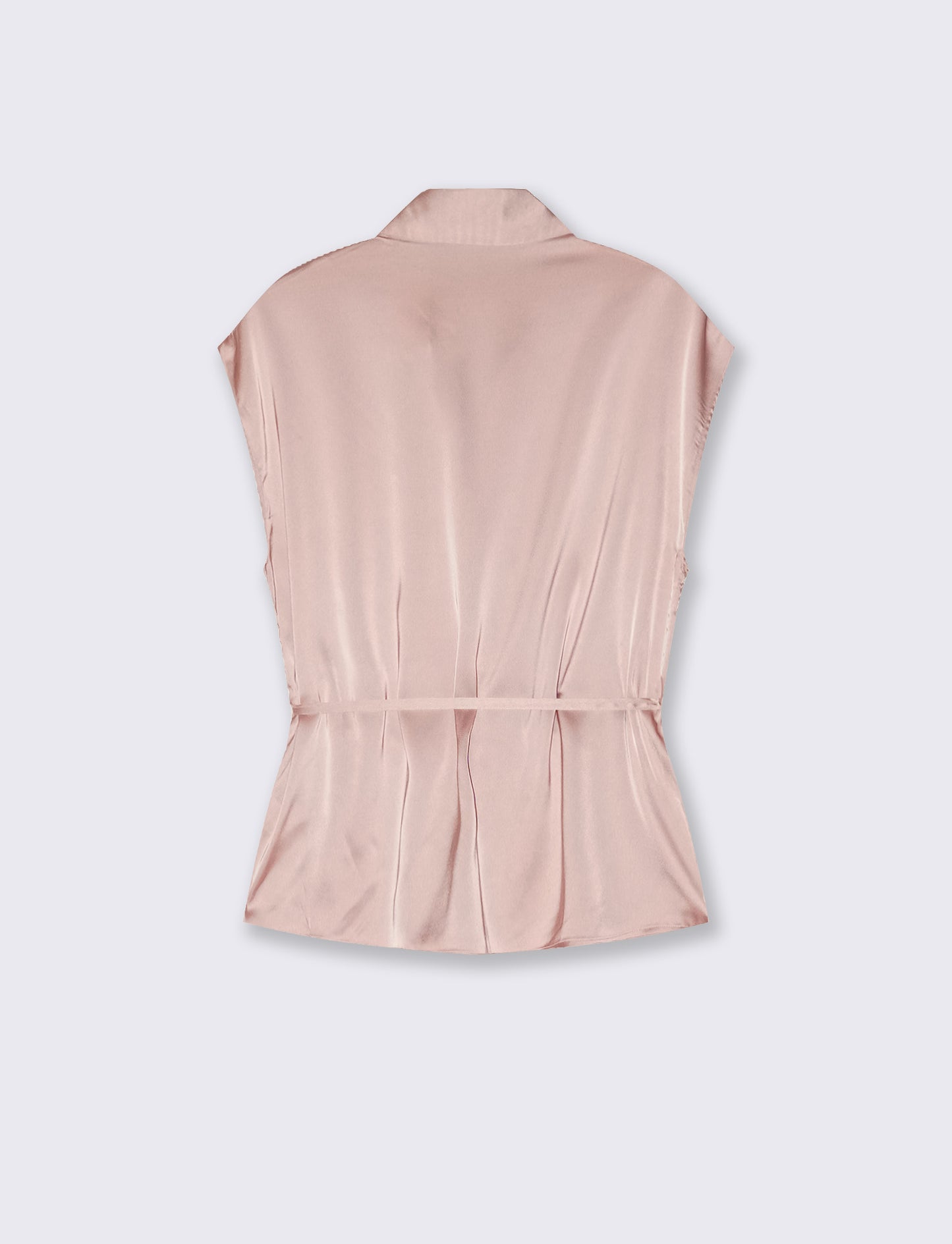 Camicia smanicata in satin lucido - Rosa polvere