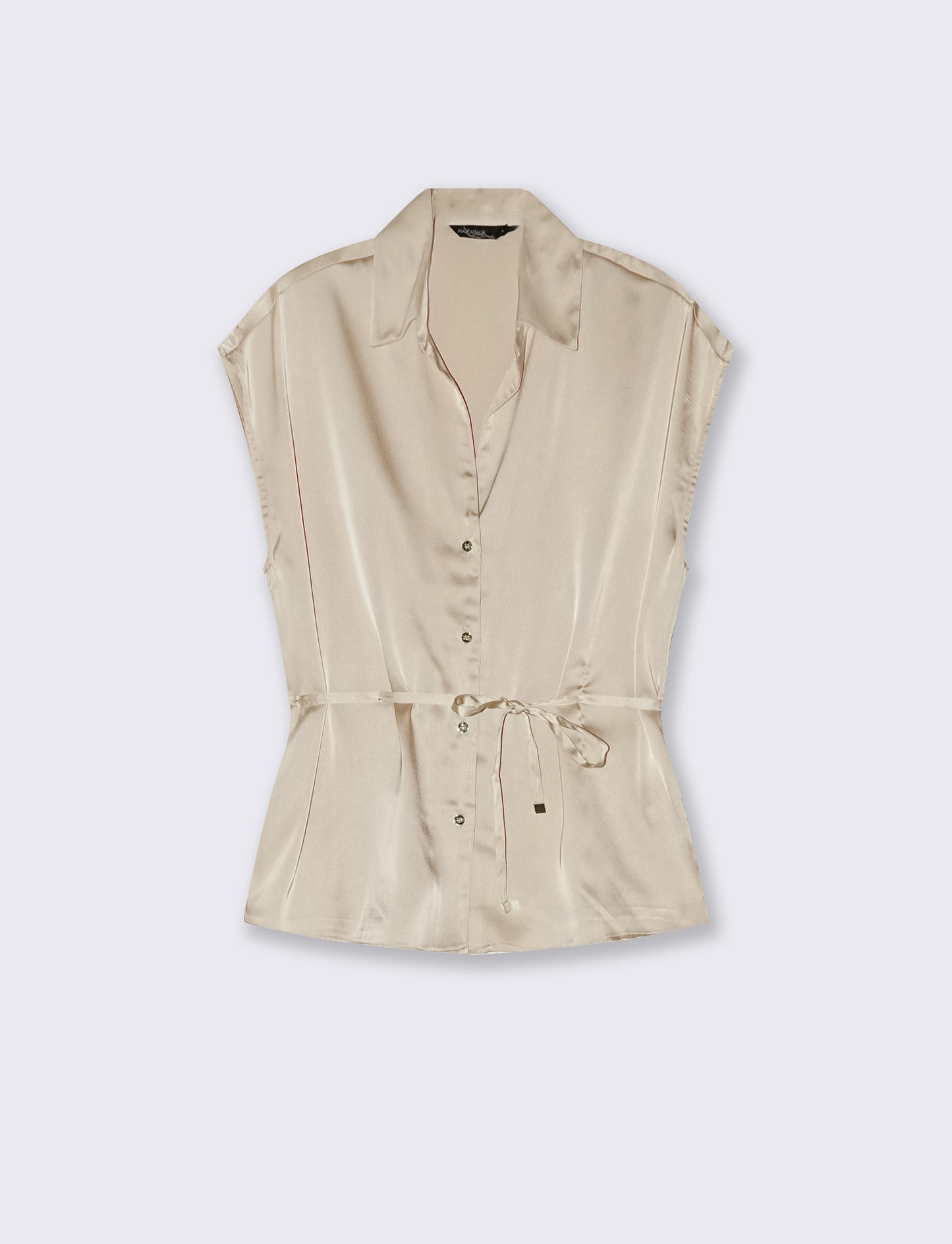 Camicia smanicata in satin lucido - Beige grano