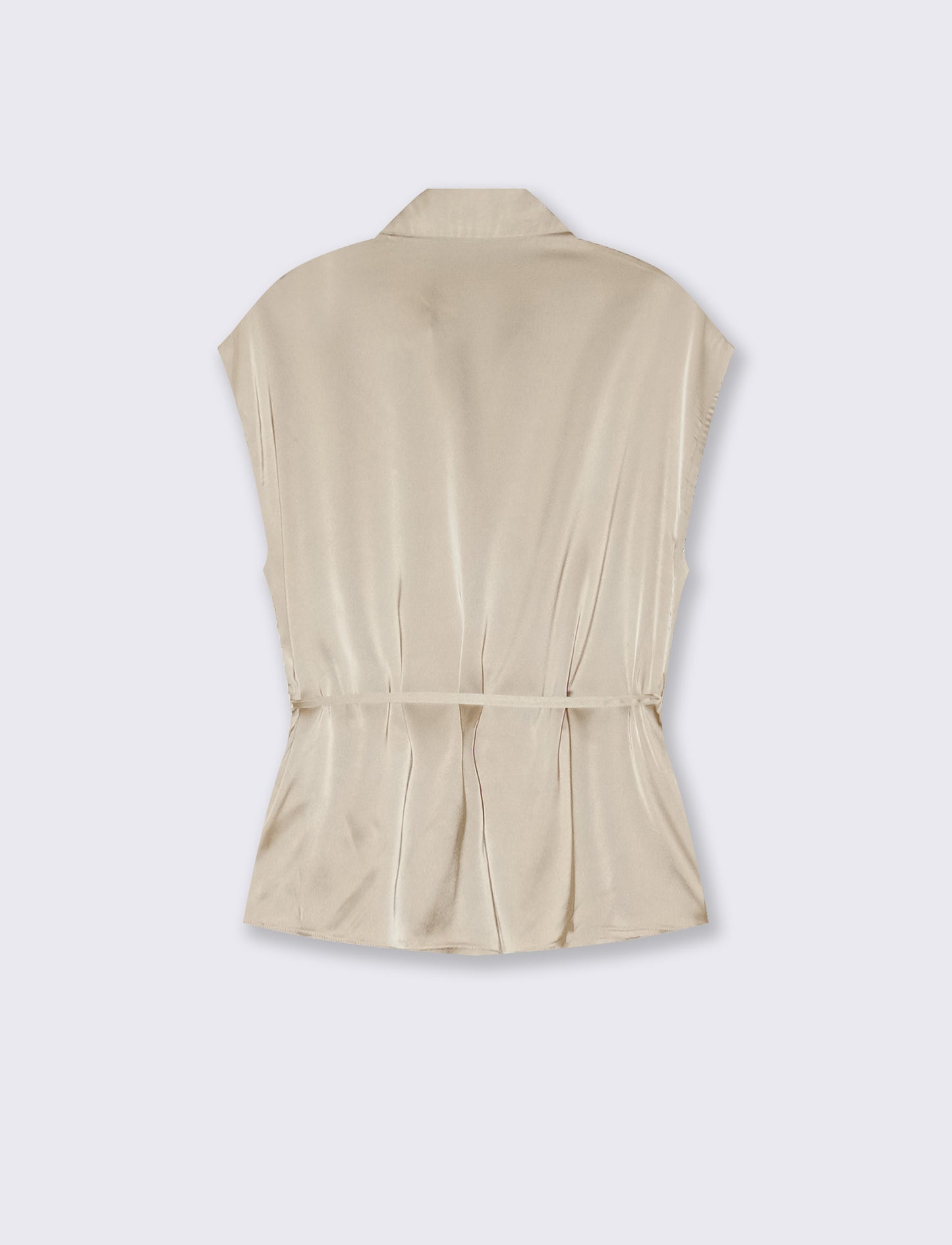 Camicia smanicata in satin lucido - Beige grano