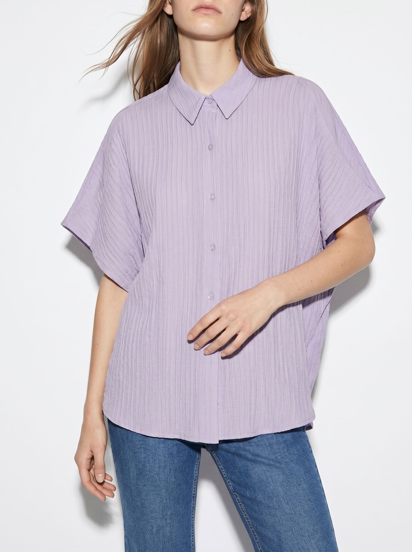 Sleeveless Kimono Shirt with Pleats - Purple