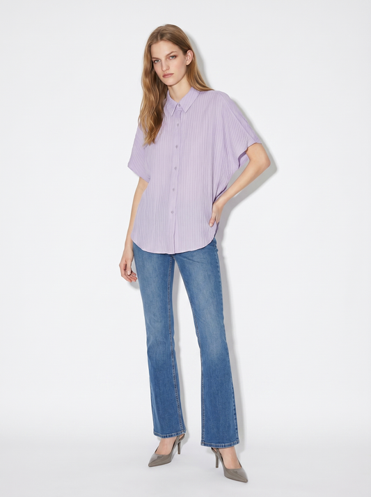 Camicia Kimono Smanicata con Pieghine - Viola lavanda