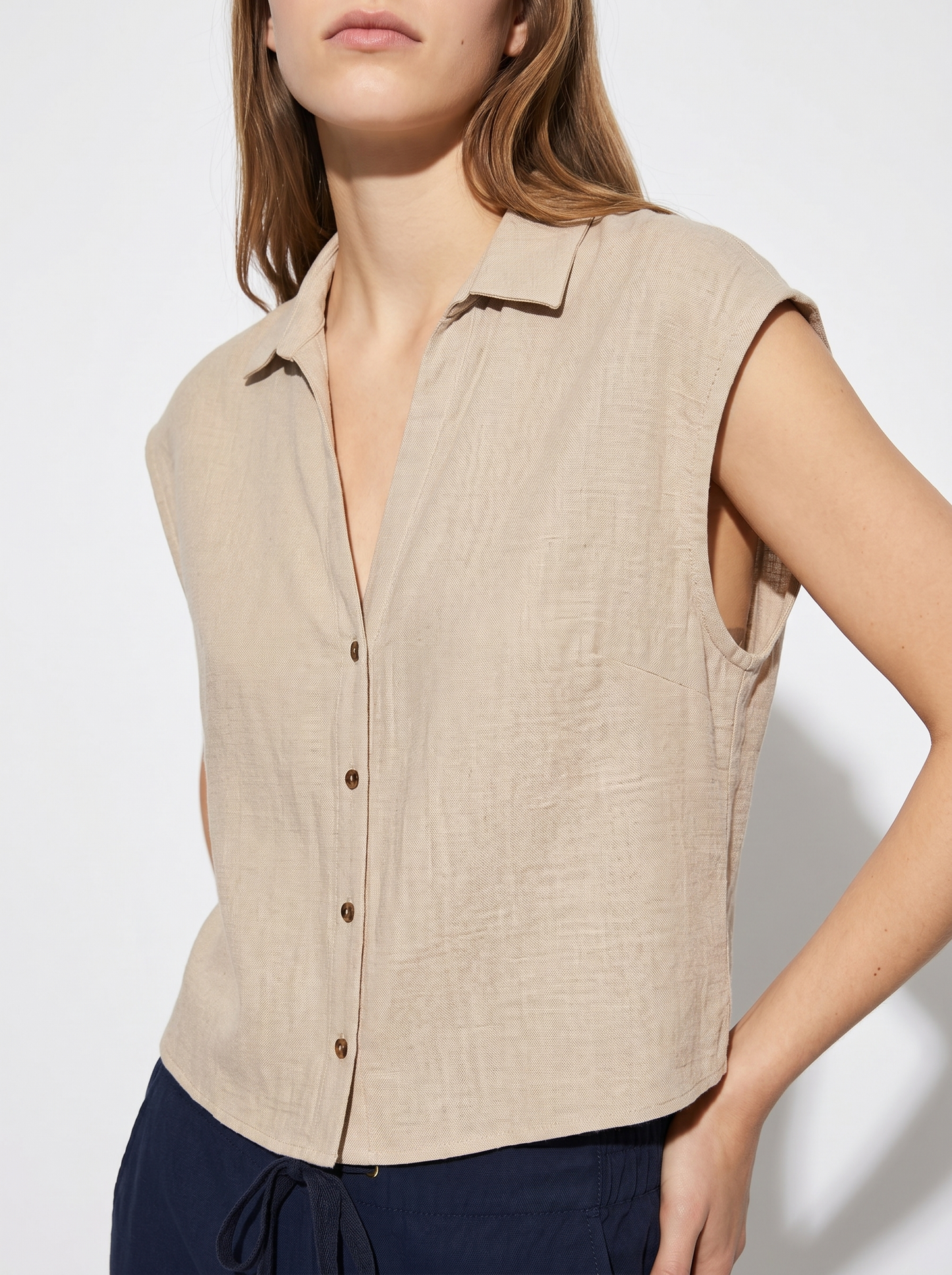 Camicia Manica Corta con Piega - Beige grano