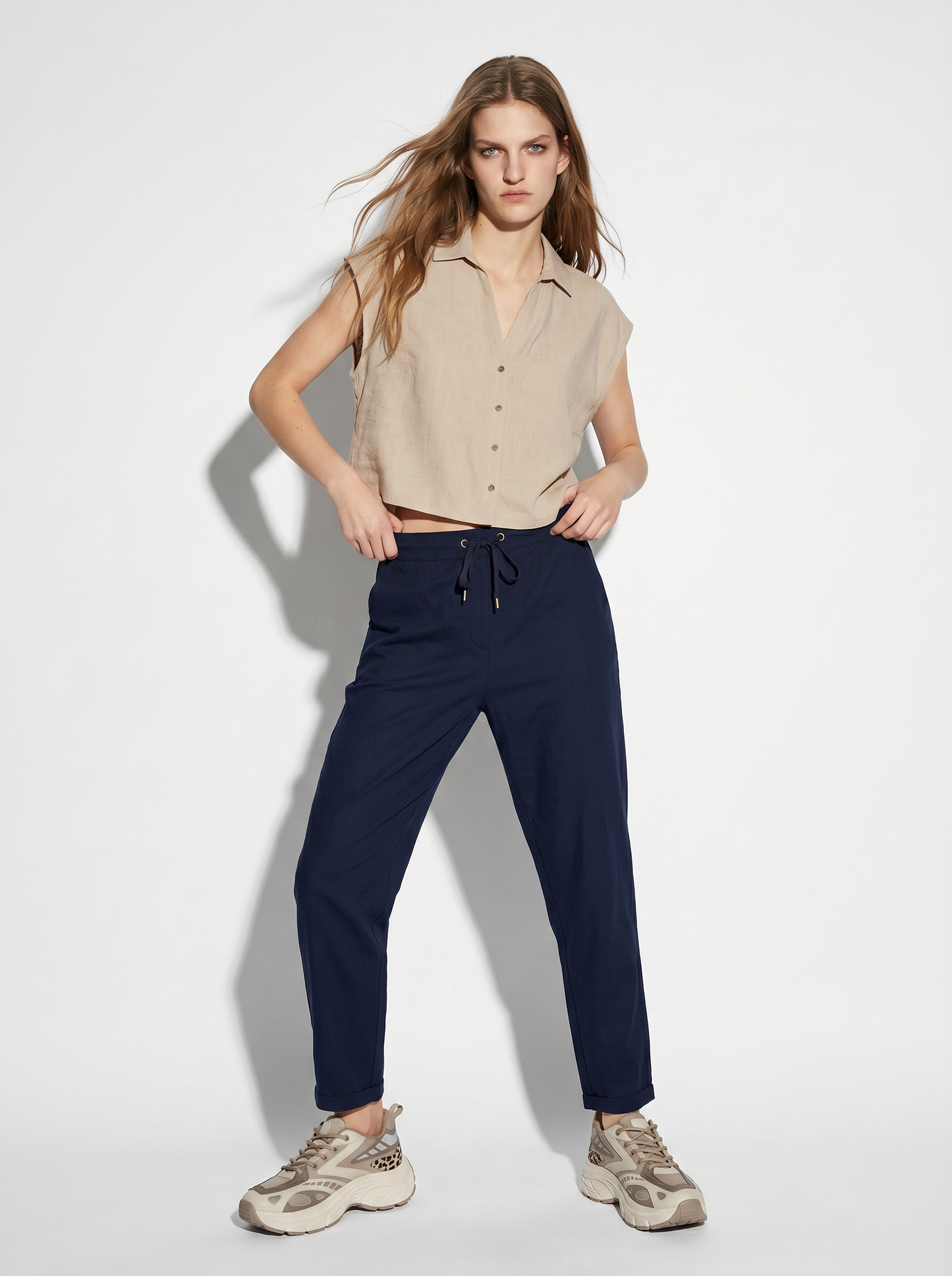 Camicia Manica Corta con Piega - Beige grano